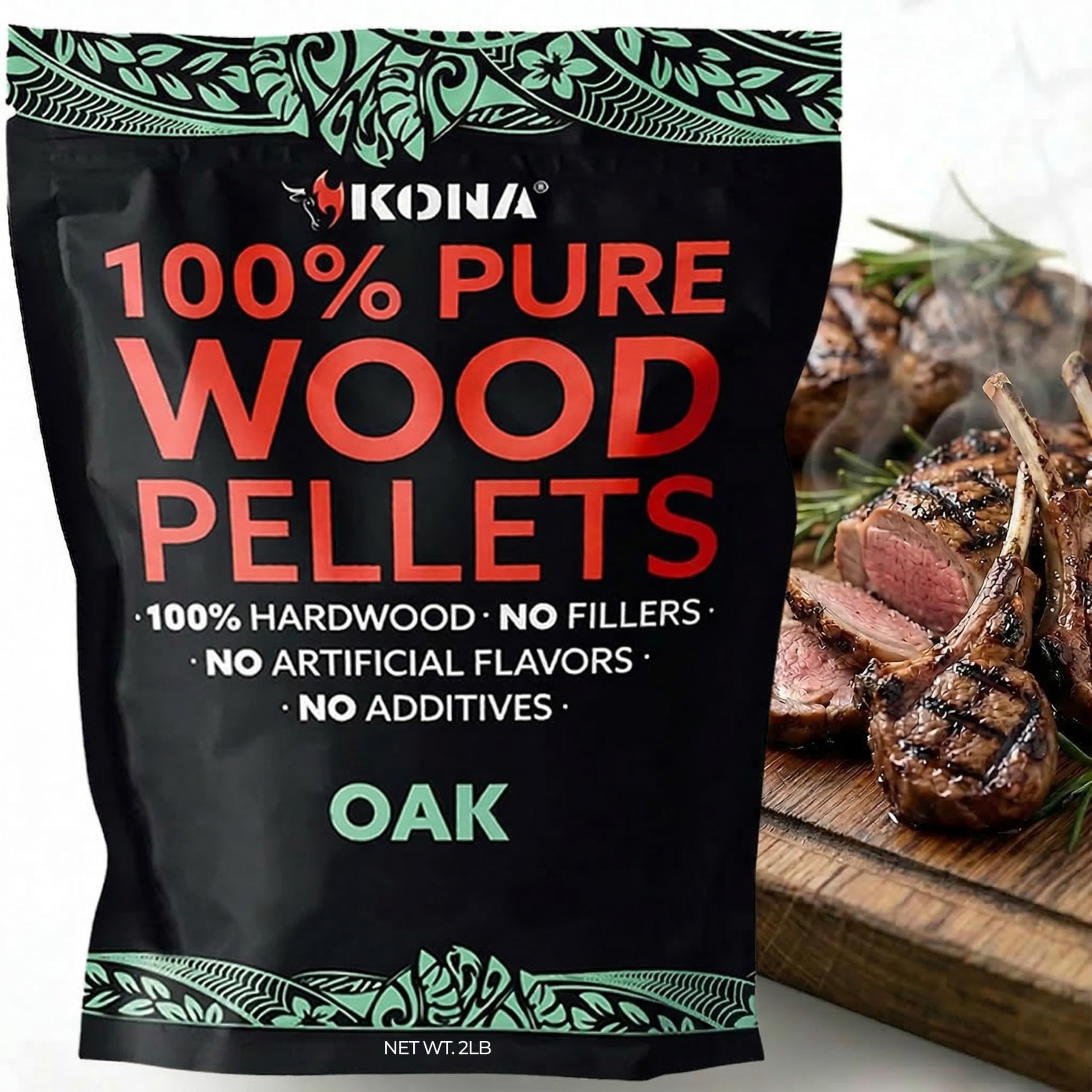 Kona Brown 100% Oak Smoker Pellets, Intended For Ninja Woodfire Outdoor Grill, 2 Lb Resealable Bag