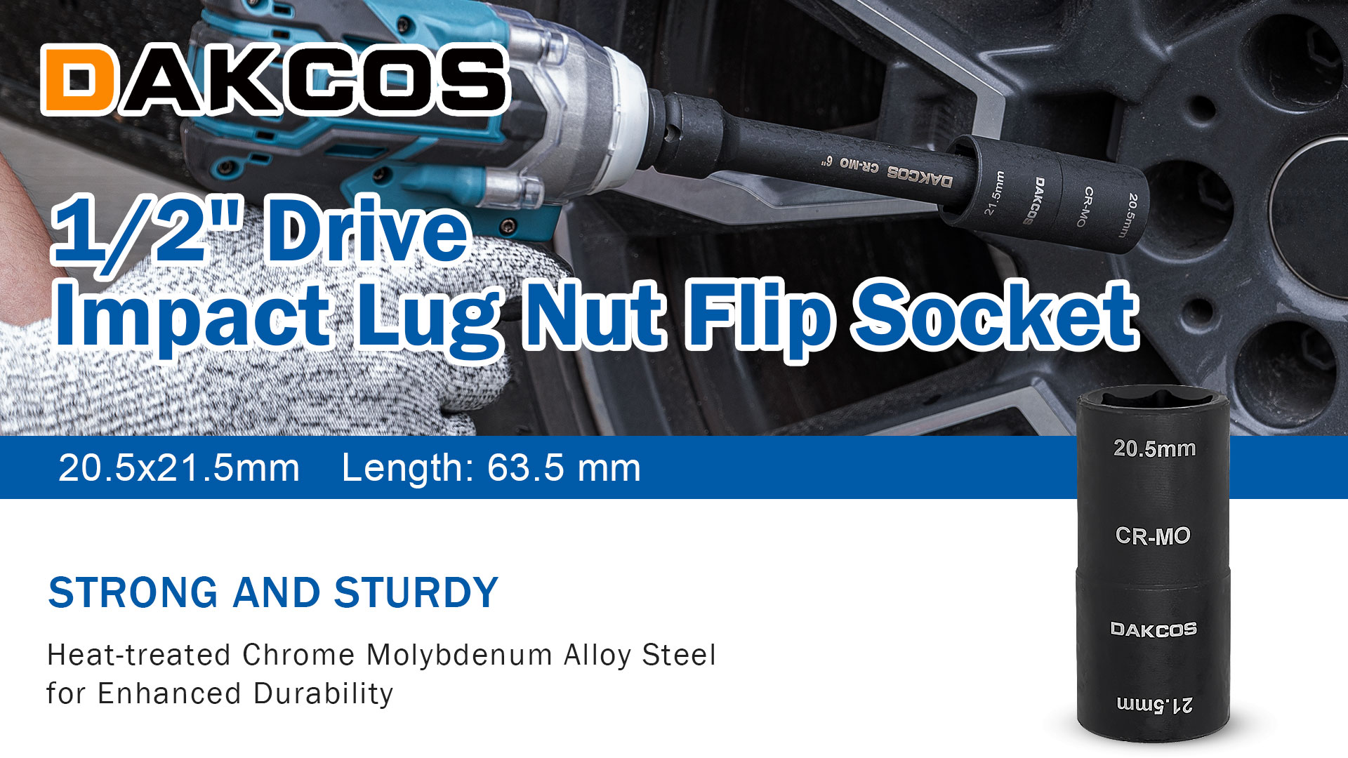 DAKCOS 1/2-inch Drive 20.5 x 21.5 mm Impact Lug Nut Flip Socket