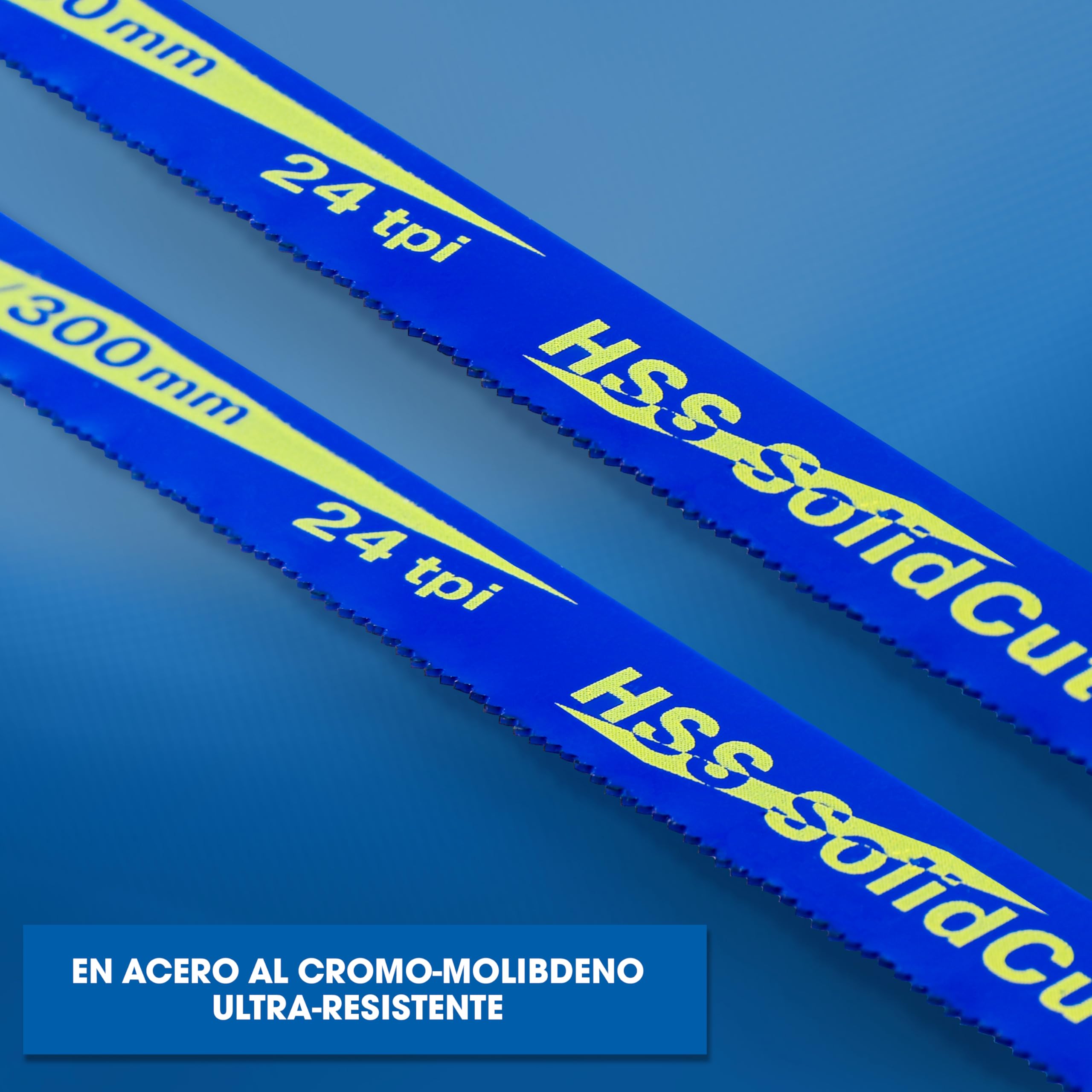 S&R Juego de sierra para metales (300 mm, 5 piezas, con 4 hojas de sierra de alto rendimiento, fabricado en Alemania, sierra de mano, sierra de metal, molibdeno bimetal 18/24 TPI)