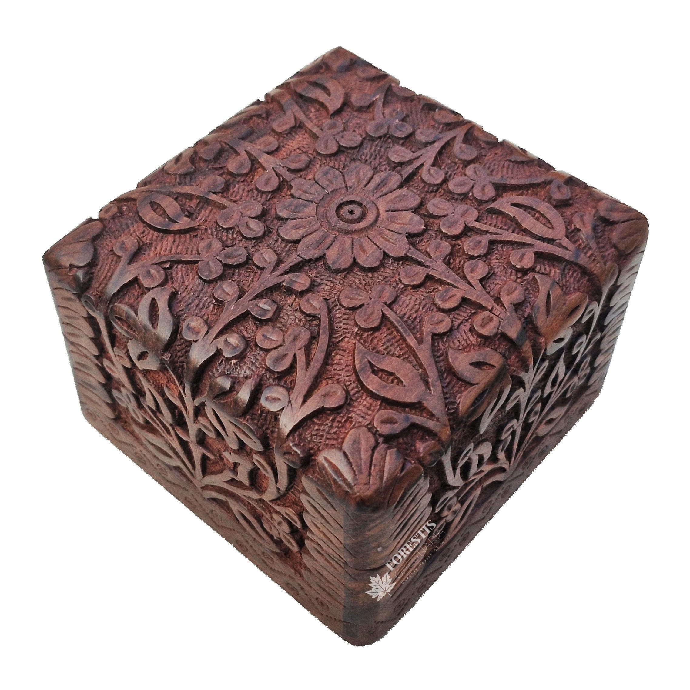 Handmade Decorative Wooden Jewelry Box, Kit, Vanity,Trinket, Organizer For, Ladies, Men, Women, Gold, Cash,Multipurpose Keepsake, Gift Item (4X4, Floral)