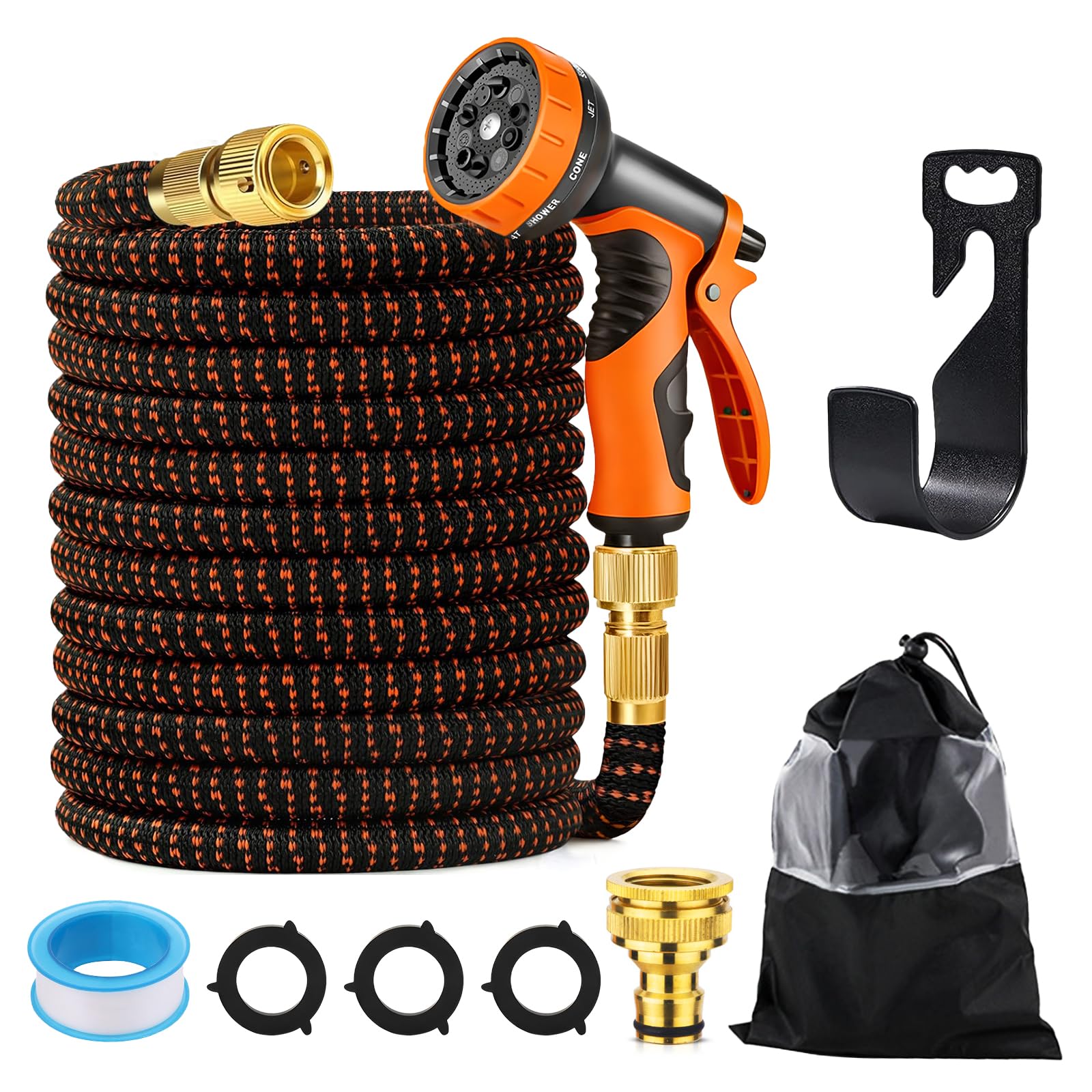 Cpkonuuip 22.5M(Orange) Expandable Garden Hose - 22.5M/75Ft Flexible Hose With 10-Function Spray