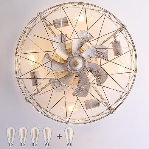 Miniatura 2 de COCOSTAR Ventilador de techo enjaulado con luz empotrada, ventilador de techo enjaulado blanco con luz de 20 pulgadas, ventilador de techo cerrado
