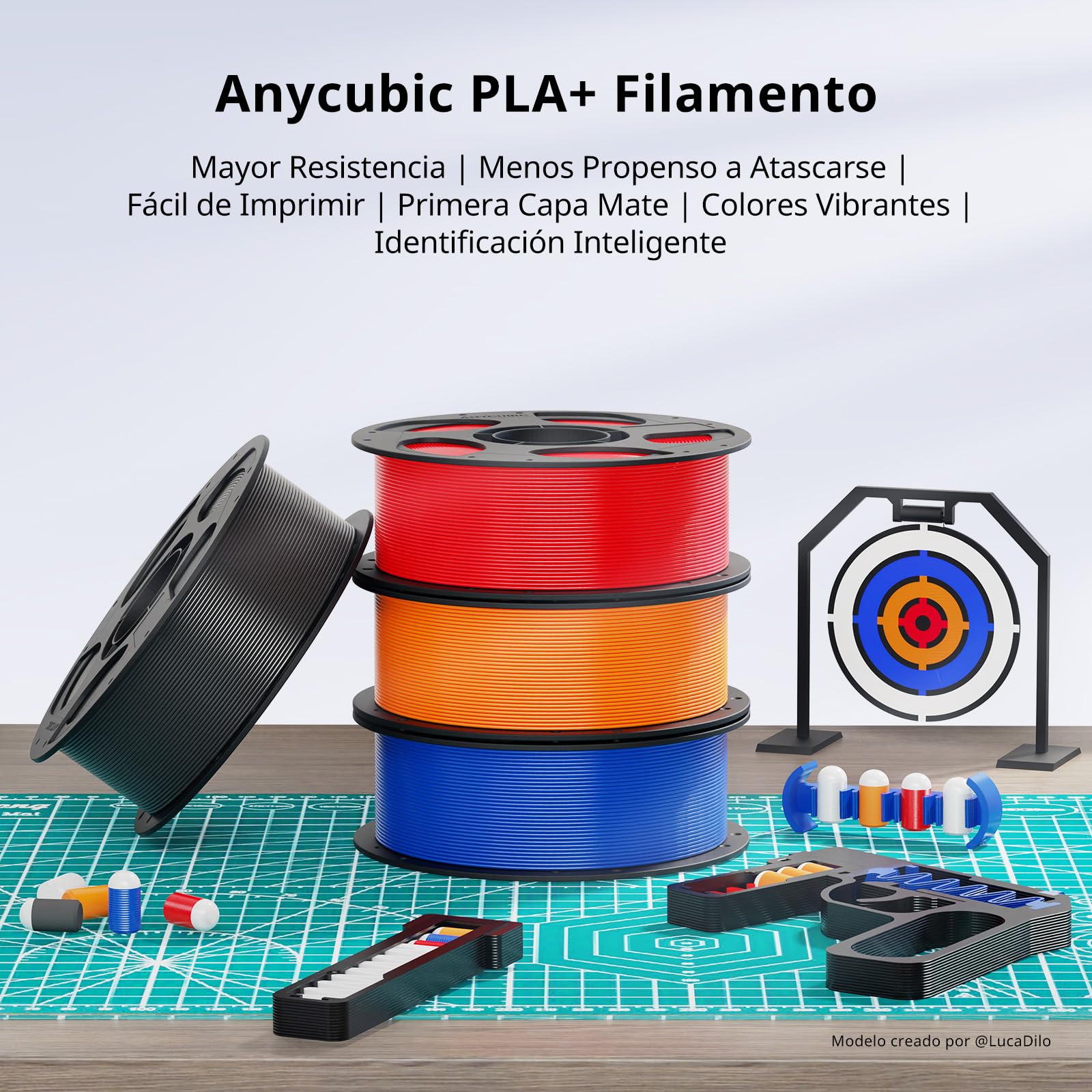 ANYCUBIC PLA+ Filamento 1,75 mm, PLA PLUS 3D para Impresoras 3D | 10KG,Negro + Blanco + Marrón + Rojo + Azul + Rosa + Turquesa Tropical + Rosa Melocotón + Violeta Interestelar + Spring Leaf