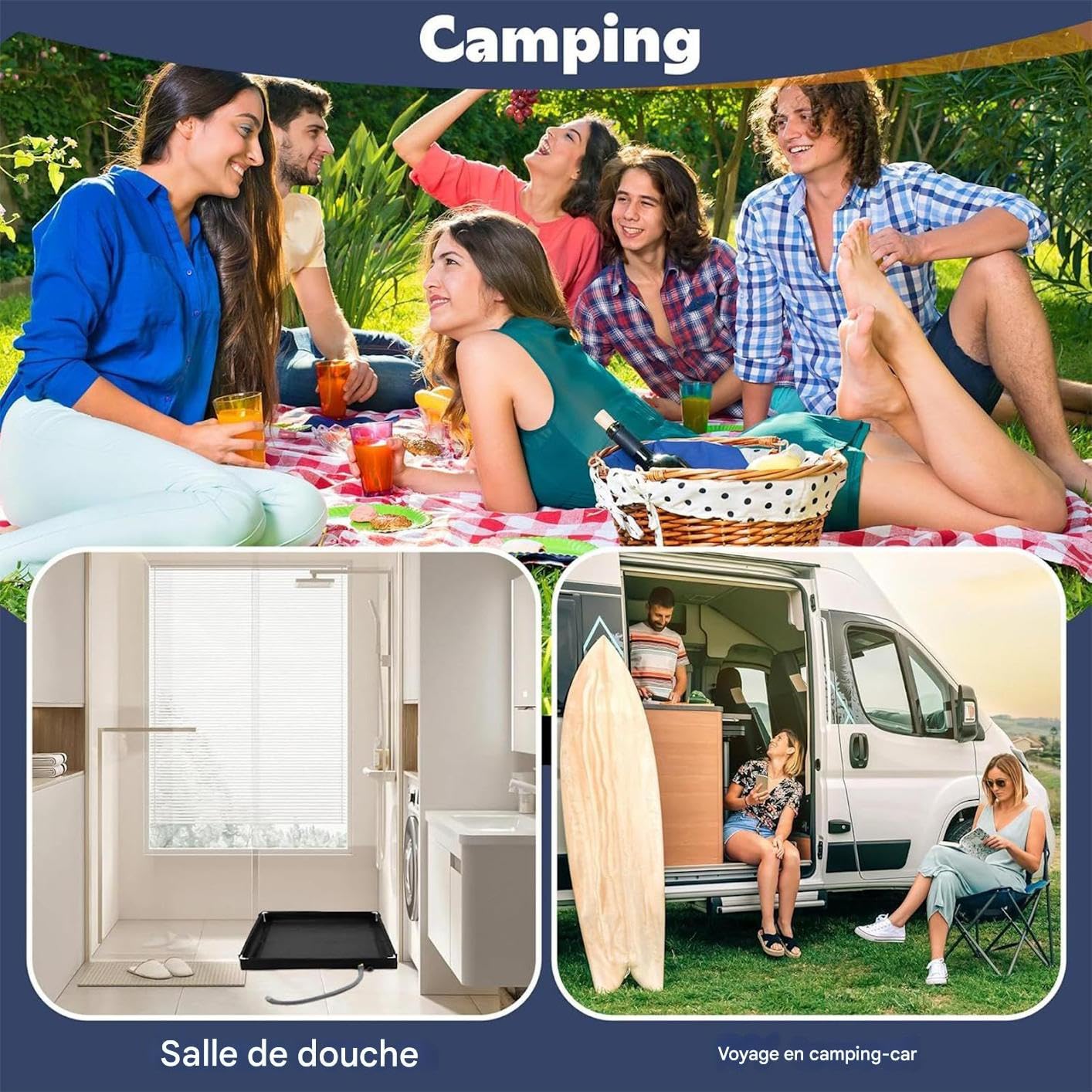 Base De Douche Pliable Pour Camping, Bac De Douche Portable, Bac Douches Pliable Camping Car, Base De Bain Avec Tuyau De Drain Drainage - Panage De Bases De Douches De Camp Portable Avec Tuyau