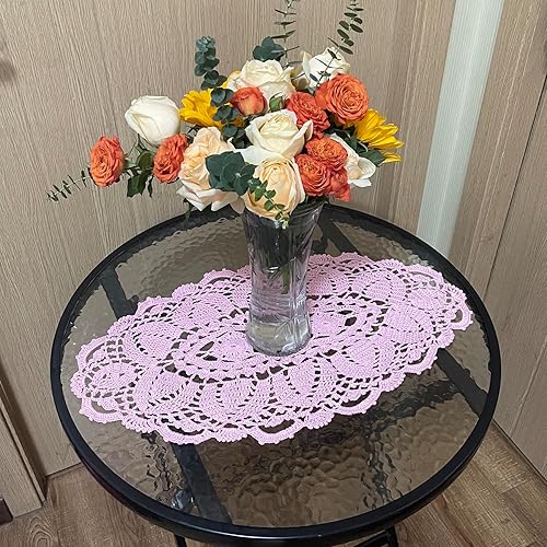Miniatura 6 de BIBITIME Manteles individuales de encaje, ovalados, redondos, hechos a mano, de ganchillo, para tapetes de cocina (rosa, 1 unidad, 11.8 x 22