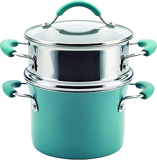 Rachael Ray Cucina Hard Porcelain Enamel Nonstick Multi-Pot / Steamer Set, 3-Quart, Agave Blue - 16799