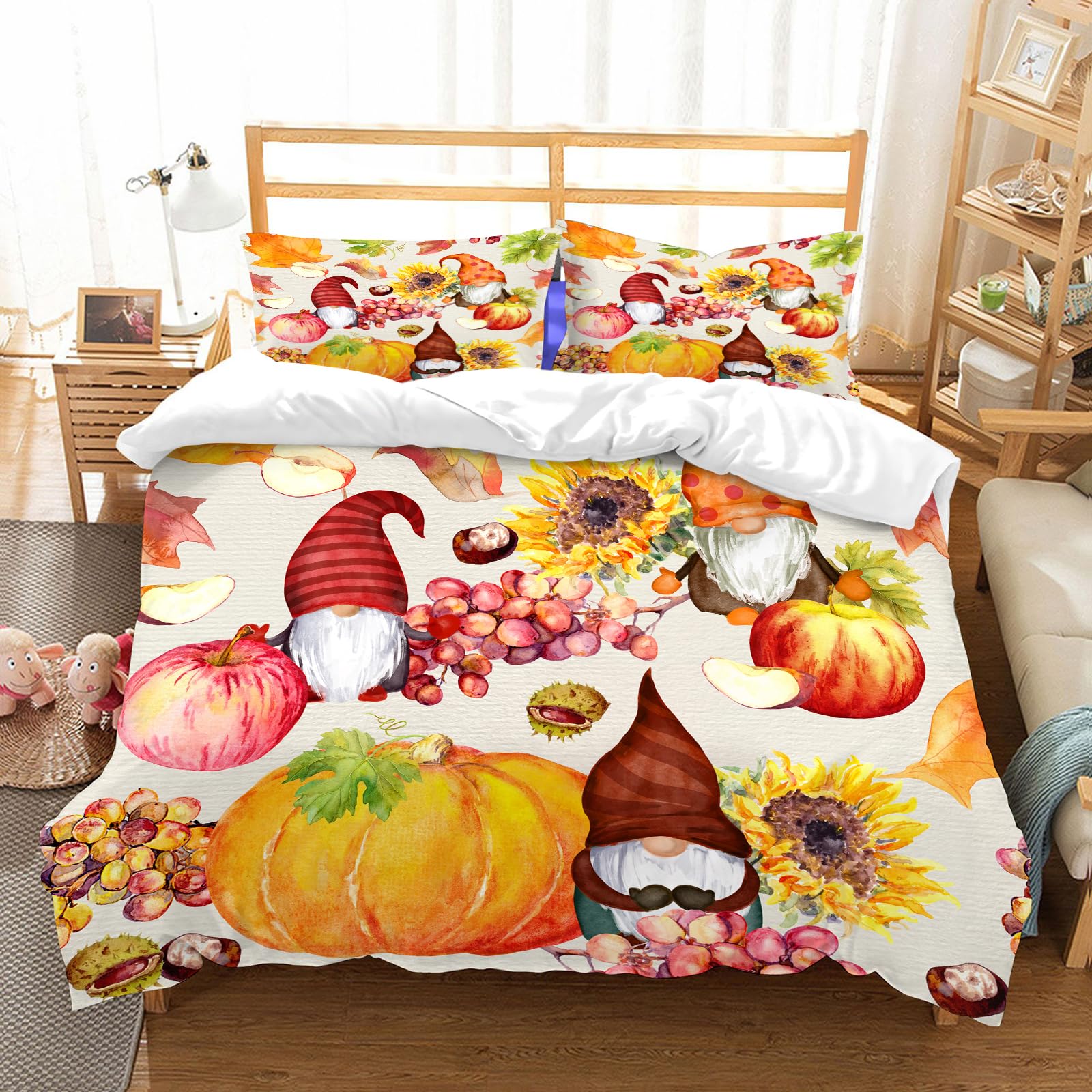 Parure de lit 100% microfibres 228x264cm motif gnomes et citrouilles