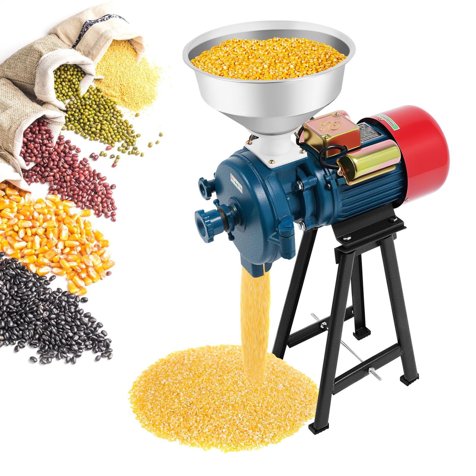 Electric Grain Mill Grinder, 220V 2200W Corn Grinder with Adjustable Knob and Funnel, 1400r/min Commercial Dry Grinder for Corn, Wheat, Rice, Cereals