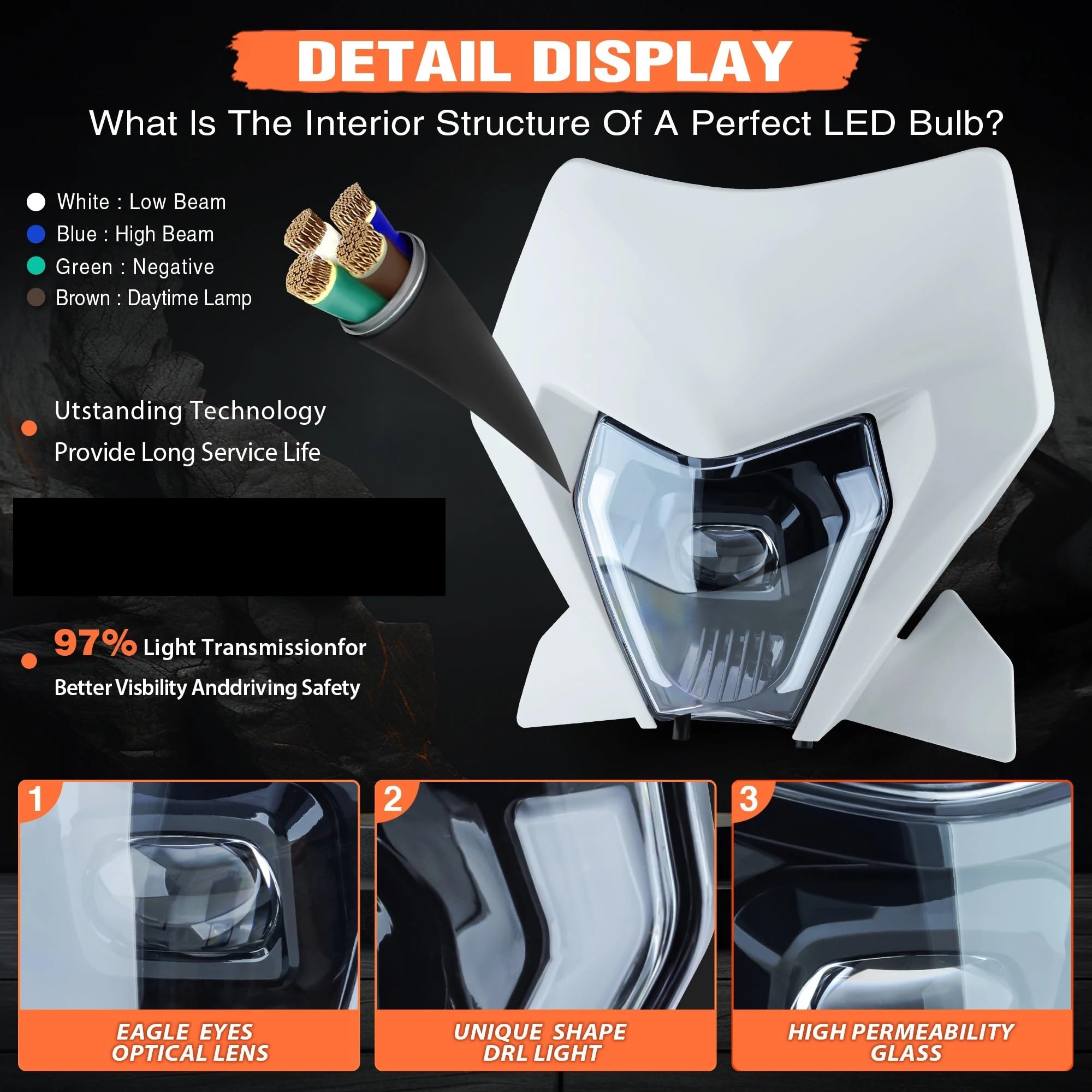 Luz Delantera de Motocicleta Se adapta a EXC XC SX MX 125 250 300 450 2024 2025 2026 faro delantero LED para motocicleta(Black-24-26)