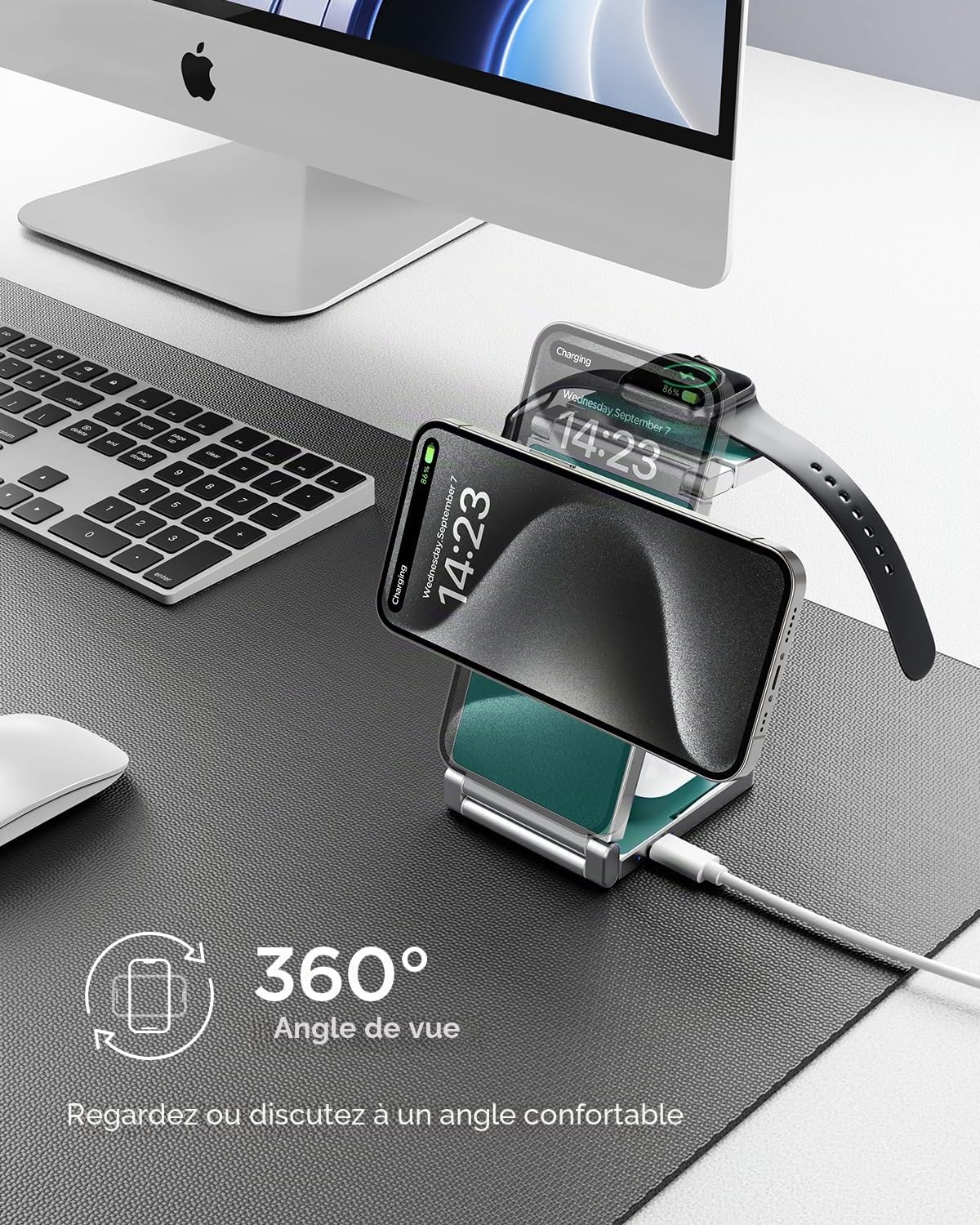 3 en 1 Chargeur sans Fil Pliable en Alliage de Zinc[Compatible avec Le Chargeur Magsafe],Station de Recharge magnétique pour iPhone 15/14/13/12 Série,pour AirPods,iWatch-Vert