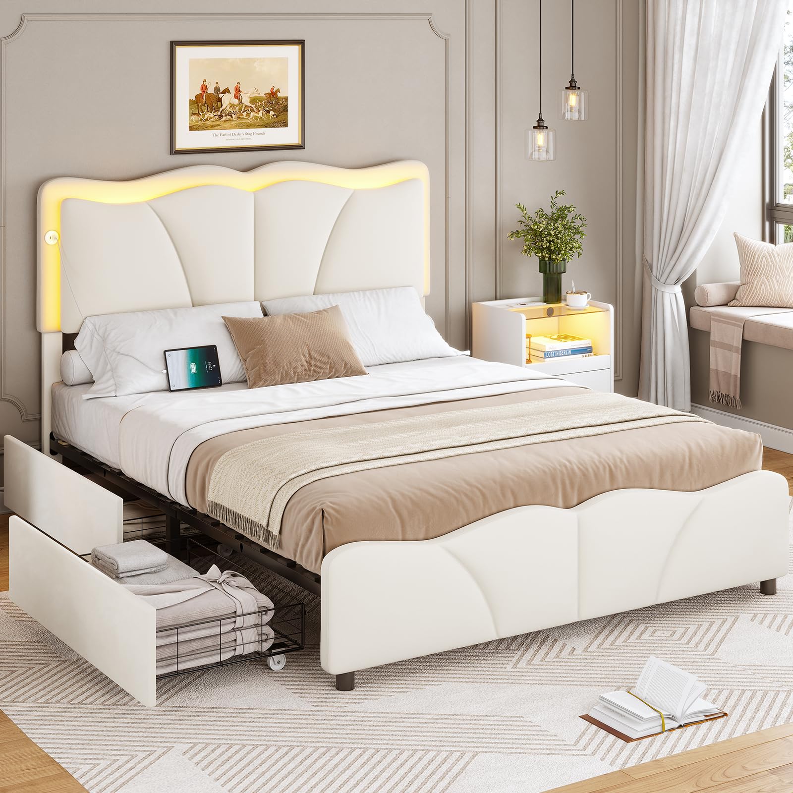 ベッドフレーム BED + MATTRESS with storage - 160x200 cm Amazon.com: BRELTAM Queen Size Bed Frame with 4 Storage