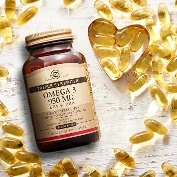 Solgar Triple Strength Omega-3 950 mg, 100 Softgels - Supports Cardiovascular, Joint & Skin Health - Heart Healthy Supplement - Essential Fatty Acids - Non GMO, Gluten Free, Dairy Free - 100 Count