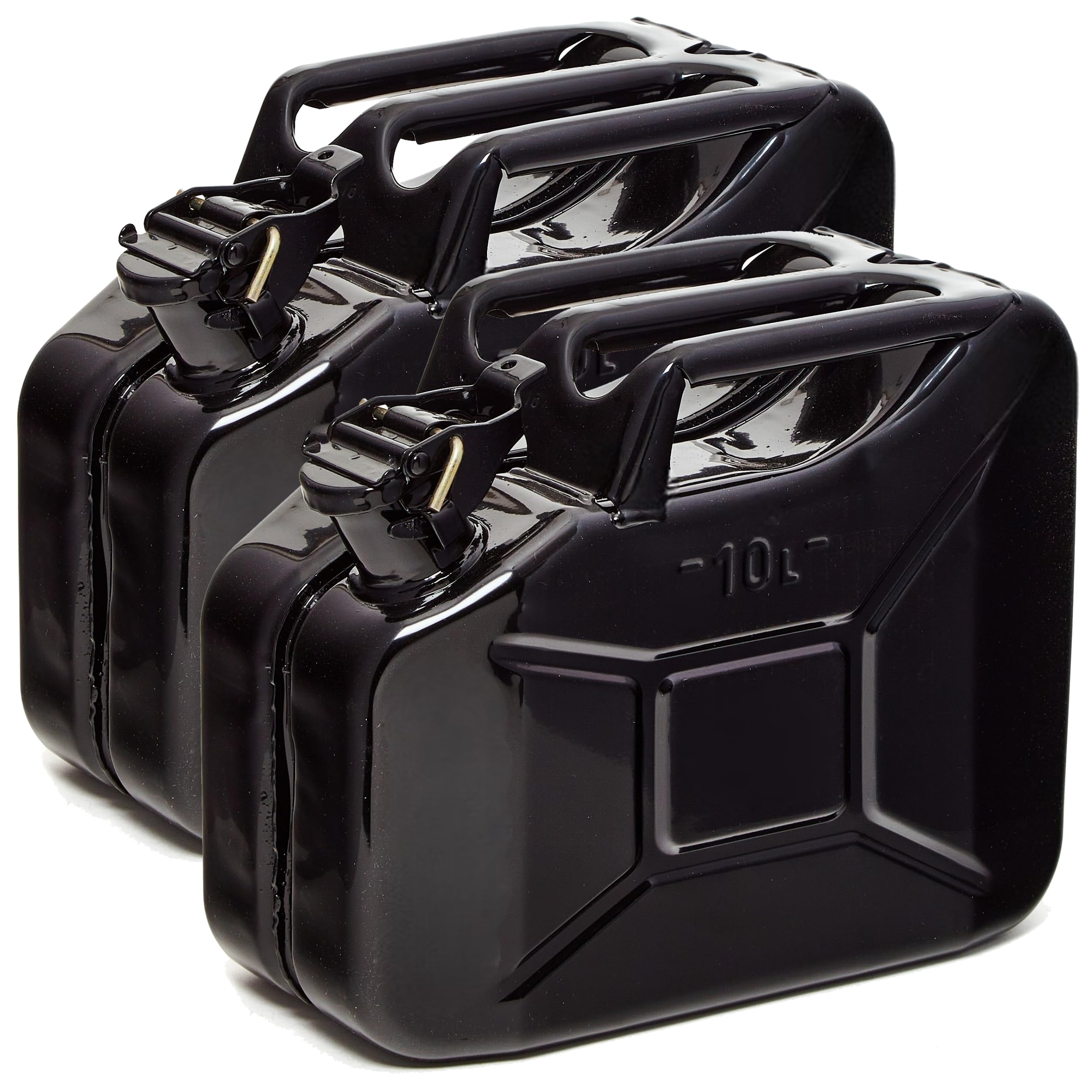 BW® Benzinkanister Metall 2x 10 Liter - Kraftstoffkanister Schwarz - RAL 9005 - TÜV-geprüft und UN-Zulassung - 0,9mm Stahl nach DIN 7274 für Benzin Diesel E10 2-Takt - Made in Europe