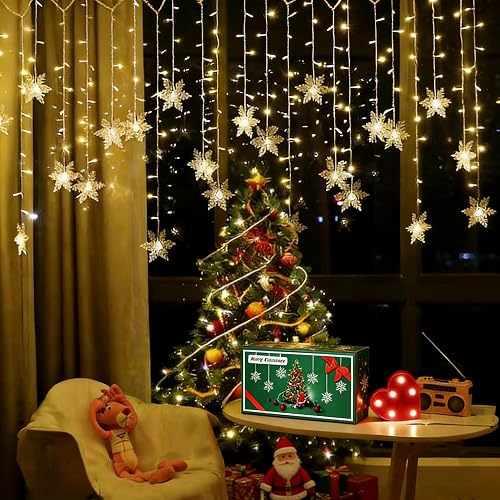 LED Curtain Lights,19ft/6M 96 LED Snowflake Curtain String Lights Plug-in