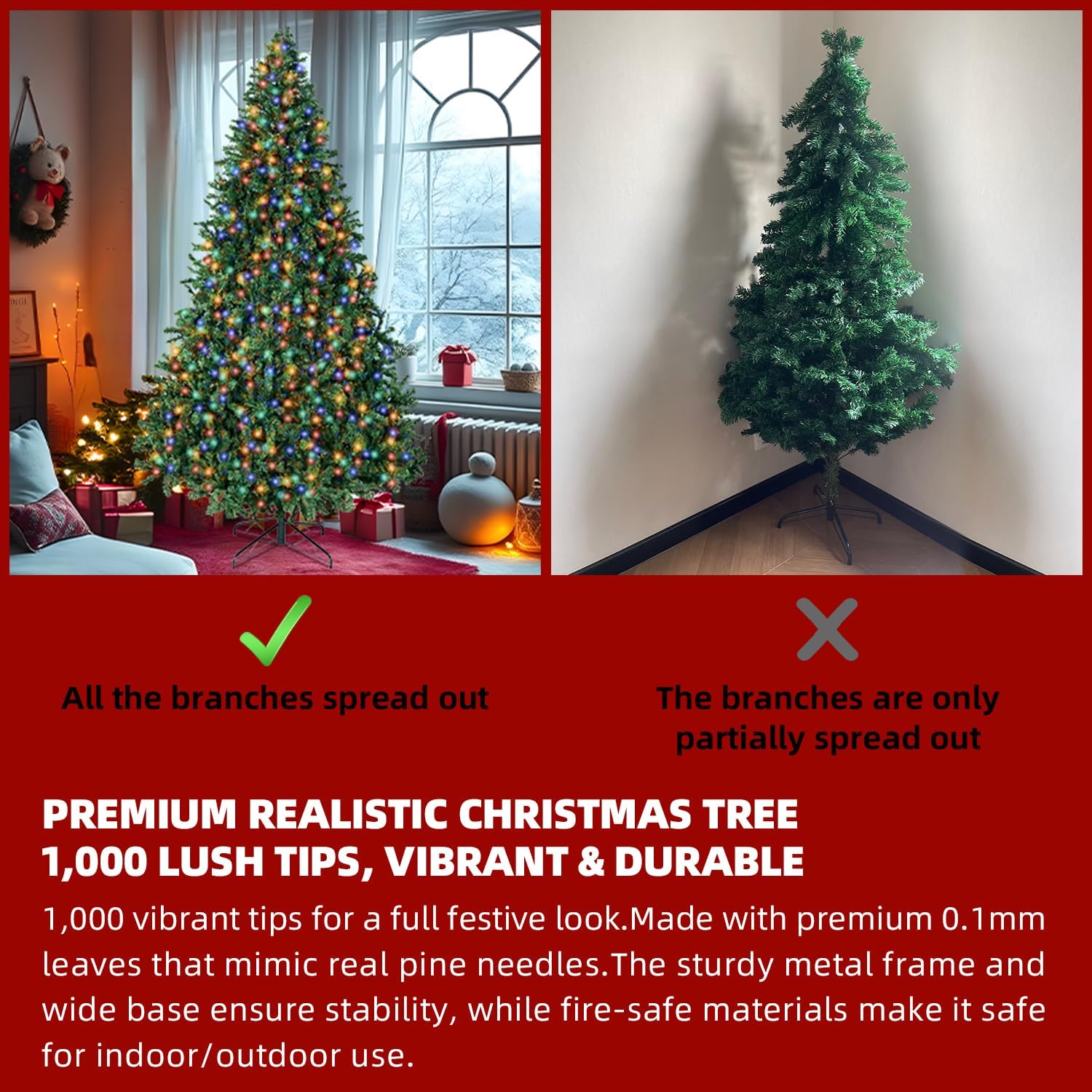 5FT Christmas Tree with Lights,Artificial Christmas Tree with 150 LED Lights and 600 Branch Tips,Xmas Tree with Foldable Stand Perfect for Indoor&Outdoor,Christmas Decoration for Party by DNKMOR