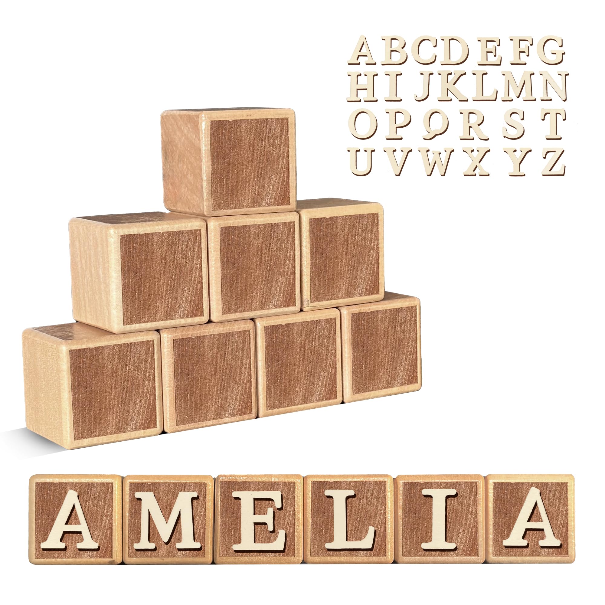 Zempfoal 8 Pcs Custom Wooden Name Sign 8-Letter Baby Blocks with 78 Wooden Alphabet，Nursery Name Wooden Cubes Personalized Nursery Décor for Nursery Montessori, Baby Shower, and Nursery Name Signs