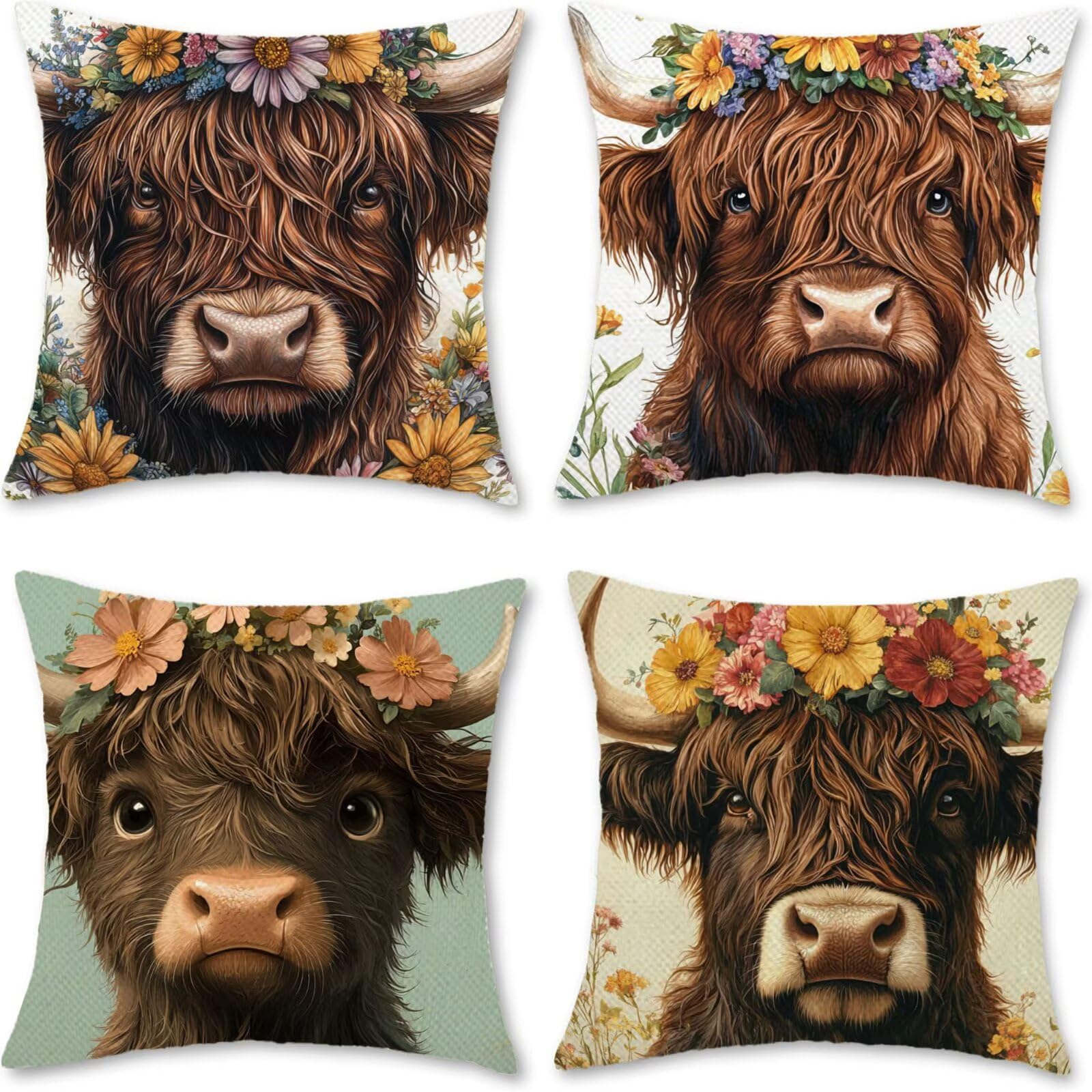 Cuscini Per Divano 50x50cm Set di 4 Cuscini da Esterno Divano Bue Cuscino Esterno Decorativo in Lino Impermeabile Cuscino Letto Amaca da Giardino, Usato Per Sedie, Decorazione Del Giardino Fiore O-6