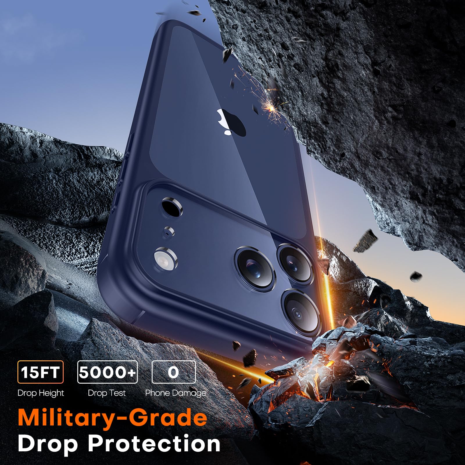 TAURI Cover per iPhone 17 Pro Max con Pellicola in Vetro Temperato,Protezione Completa della Fotocamera,Custodia per Sottile Antishock, Anticaduta - Blu