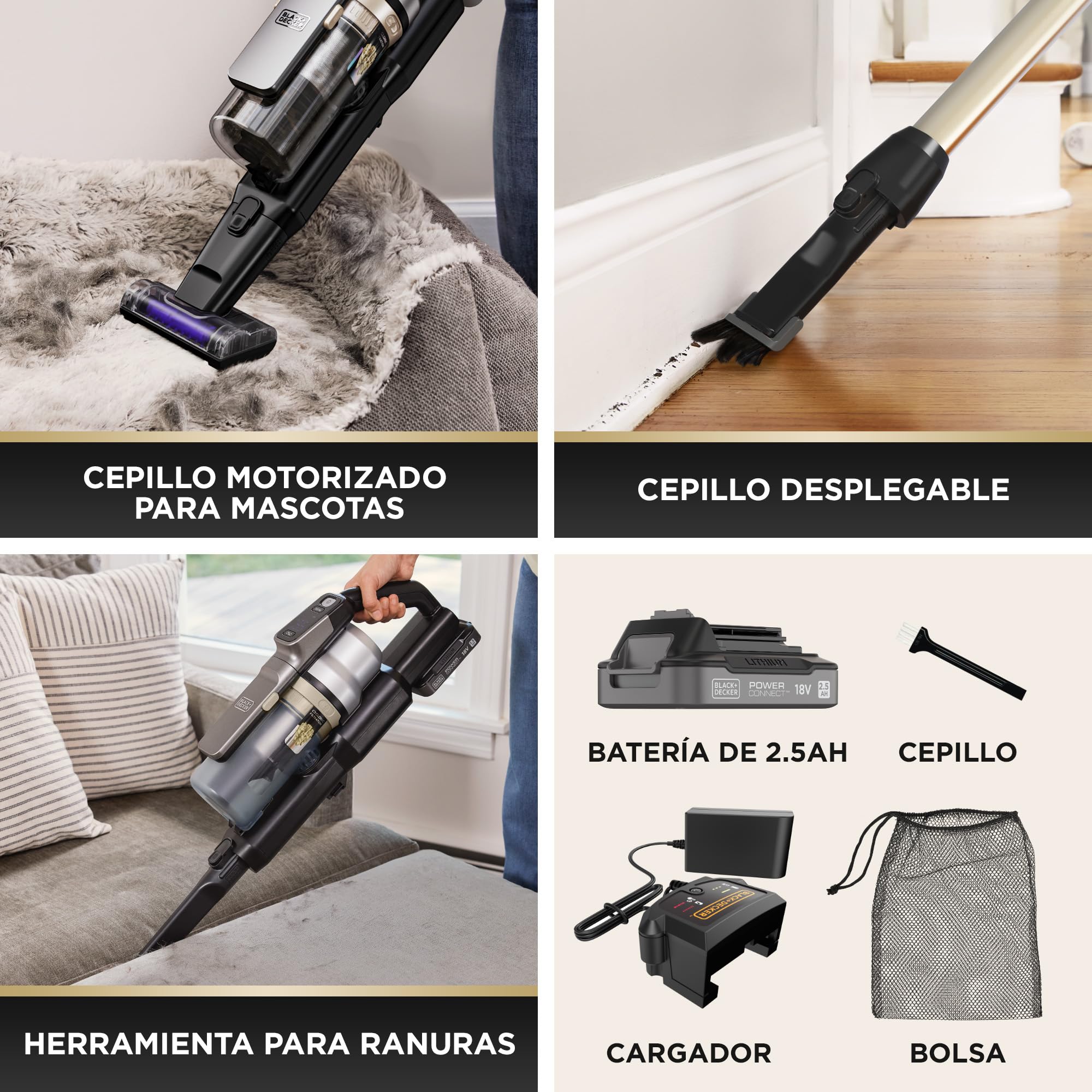 BLACK+DECKER POWERSERIES PREMIER Aspiradora escoba sin cable de 18 V, BSV525BLPA-QW