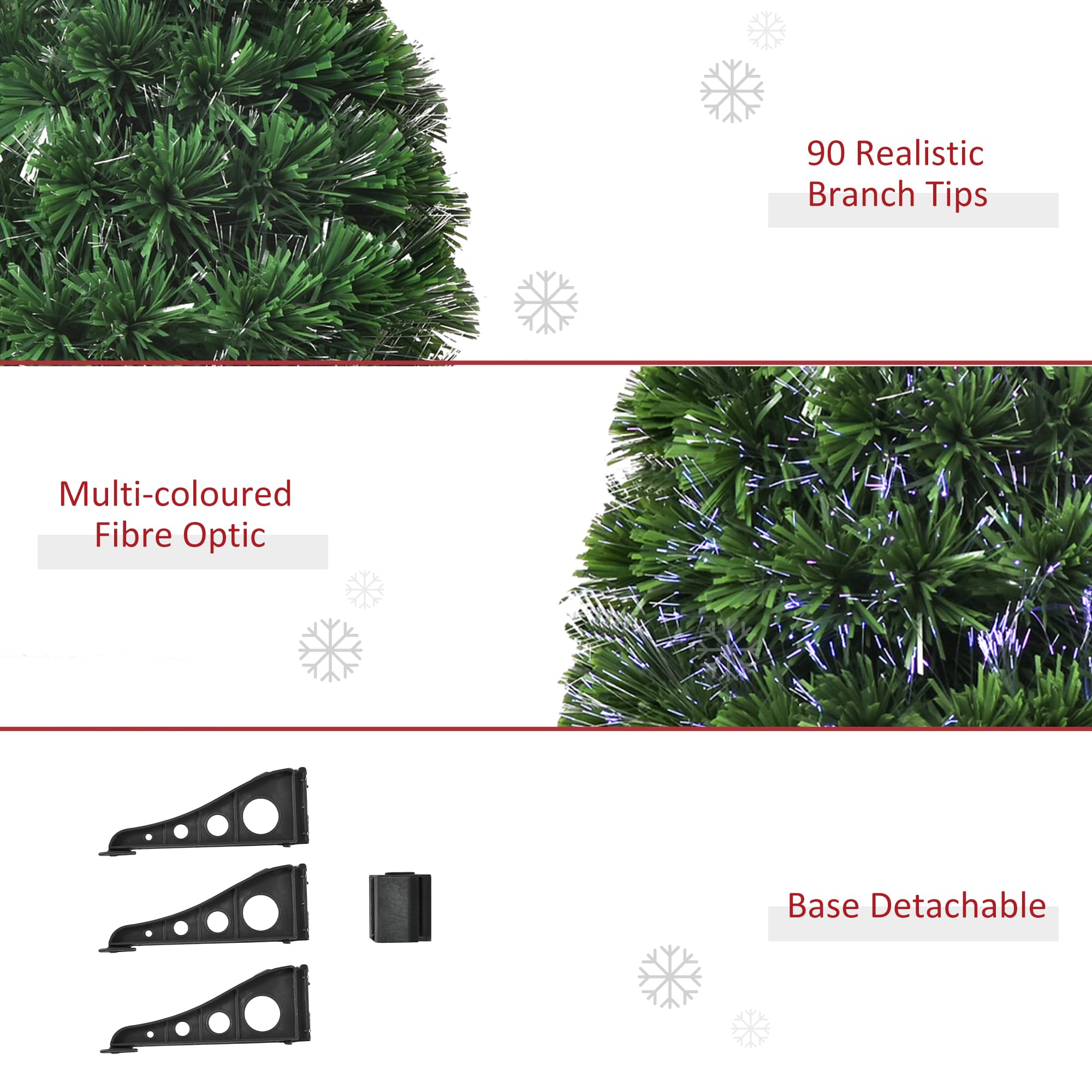HOMCOM Sapin de Noël Artificiel Lumineux 90H cm Fibre Optique Multicolore + Support Pied 90 Branches Vert