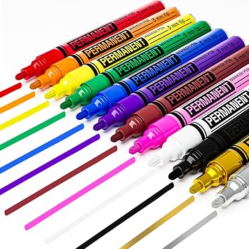 ARTISTRO 12 Oil-Based Permanent Paint Markers - Medium Tip Markers for Tire, Wood, Rock, Fabric, Glass, Ceramic, Metal, Plastic, and More - Quick Dry, Waterproof