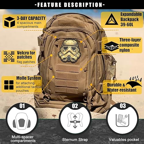 Miniatura 3 de Mochila táctica militar del ejército  Paquete de asalto para hombres, mochilas Molle, bolsa de 3 días para senderismo, camping, viajes, caza,