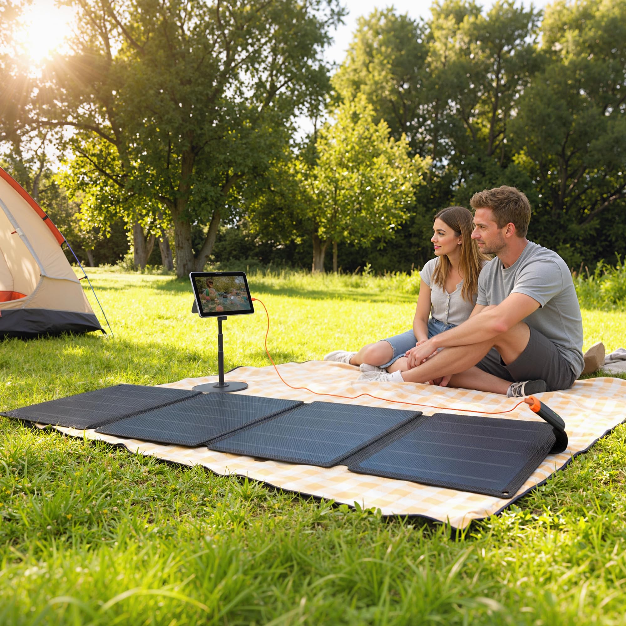 HOMCOM Chargeur Solaire Pliable 36W Panneau Solaire Portable avec Ports Type-C et USB-a imperméable IP67 pour téléphone, activités en Plein air, Camping, randonnée, Gris