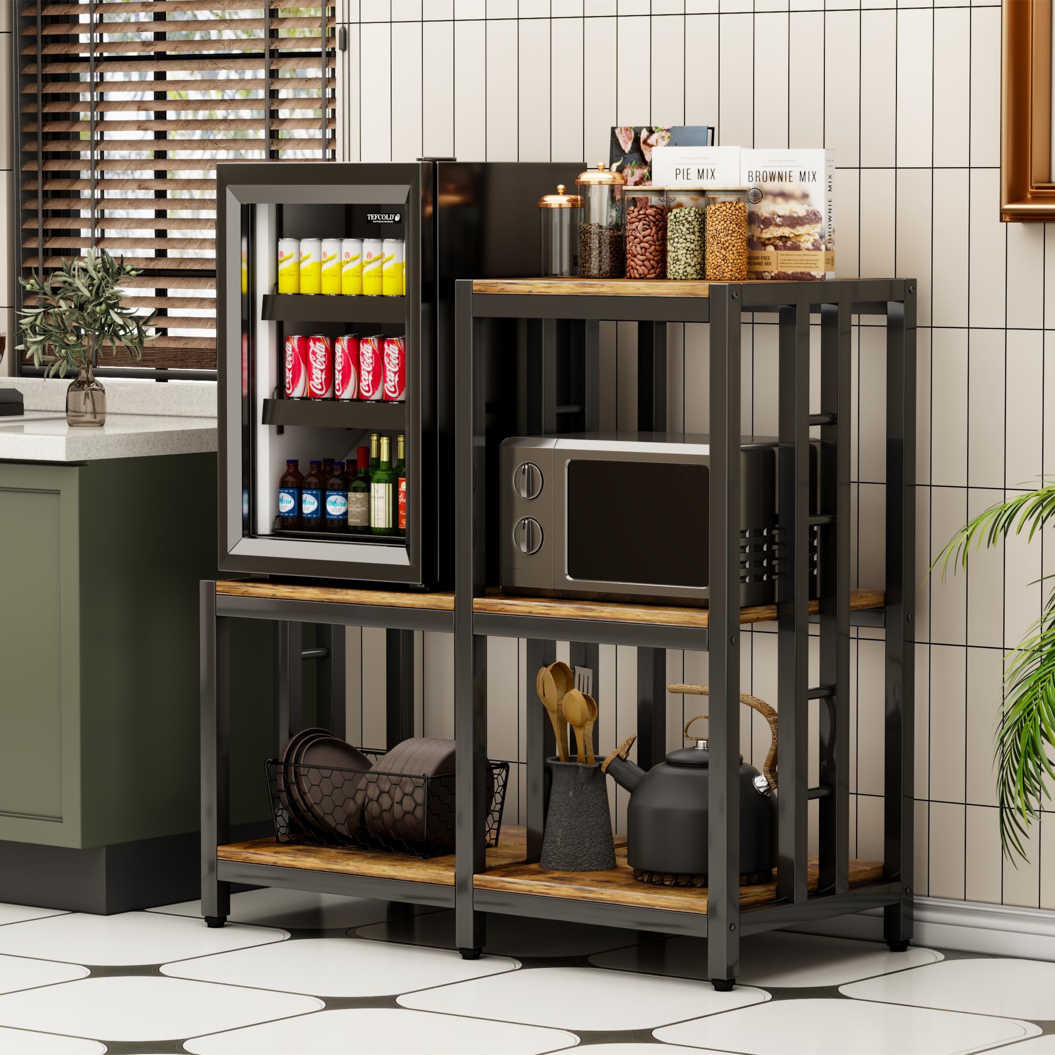 Mini soporte para nevera con almacenamiento, soporte para horno microondas, estante para panaderos con estante de almacenamiento, mini armario para nevera, mini estante para nevera para
