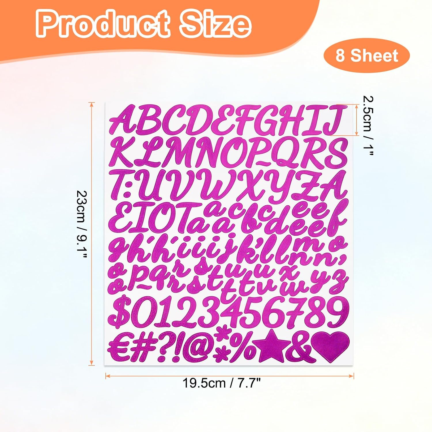 PATIKIL 1 Inch Letter Stickers, 8 Sheet Glitter Alphabet Number Stickers Self Adhesive Handwriting Vinyl Stick on Letters for Mailbox Number Scrapbooking Sign Bottles Craft, Hot Pink image 2