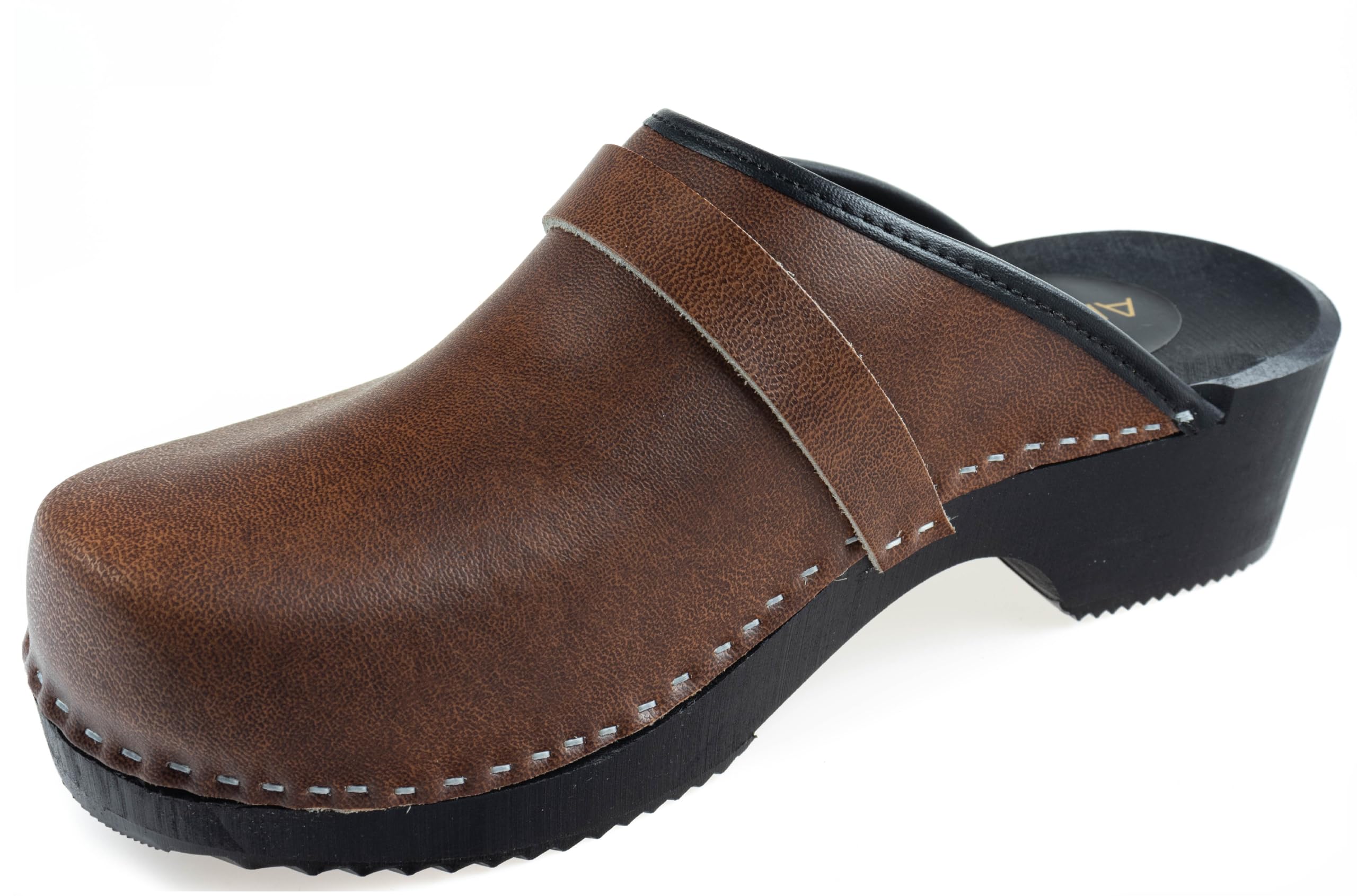APREGGIO Sabots Homme en Bois et Cuir – Chaussures Confortables pour Jardin – Mules Homme Pratiques- 40/46 EU