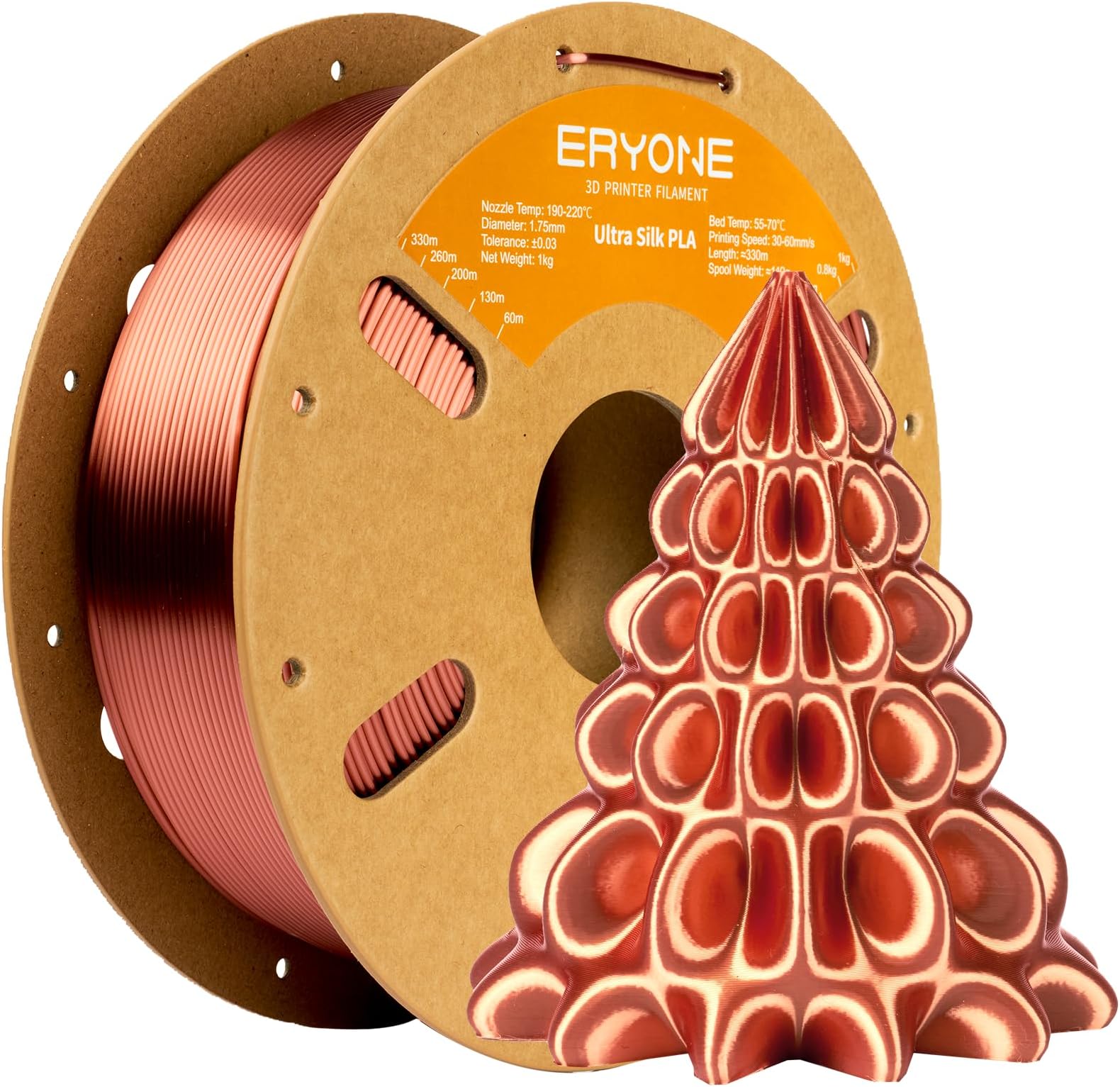 Eryone Ultra Silk Filament PLA1.75mm,3D Printing PLA Filament +/-0.03mm for 3D Printer and 3D Pen, 1kg (2.2lbs)/Roll Copper