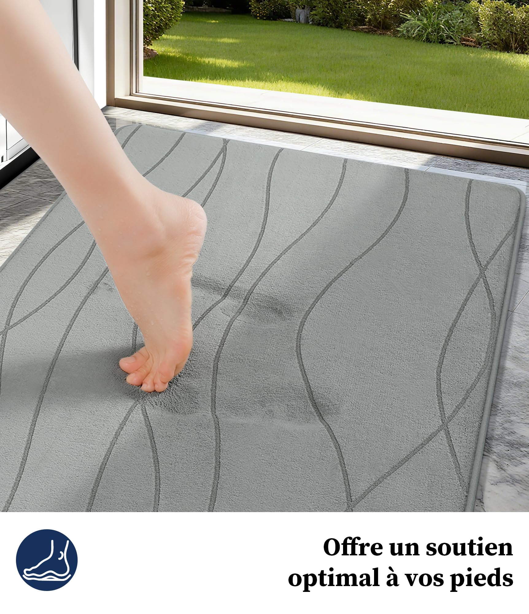 chakme Alfombra de baño de espuma viscoelástica antideslizante, lavable, suave, absorbente, para baño, color gris, 60 x 150 cm