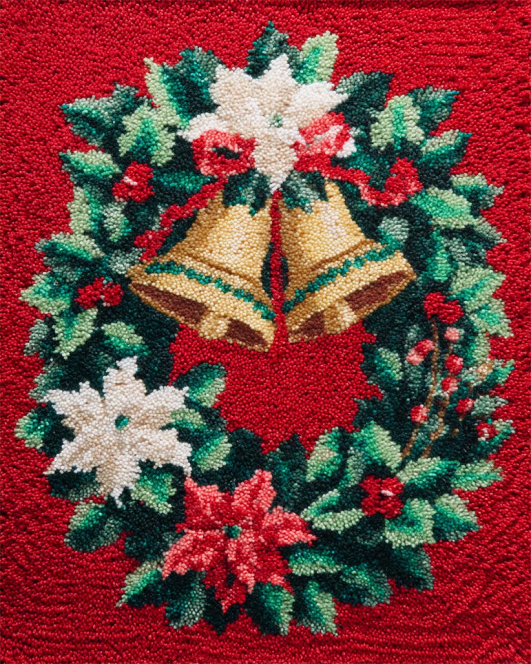 AxiangziK DIY Latch Hook Cushion Kits Bells and Wreaths DIY Latch Hook Rug Making Kits for Beginners Unfinished Crocheting Tapestry Embroidery Carpet 20x15in