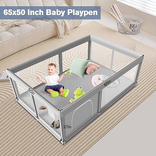 Miniatura 4 de Corralito para bebés de 65 x 50 pulgadas, corralito para bebés y niños pequeños, patios de juegos para bebés en interiores y exteriores, corral de