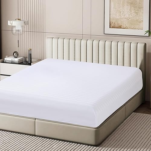 Miniatura 10 de Sábana bajera ajustable tamaño matrimonial de 100 % algodón puro, bolsillo profundo de 15 pulgadas, 600 hilos, tejido satinado, orgánico, 100%