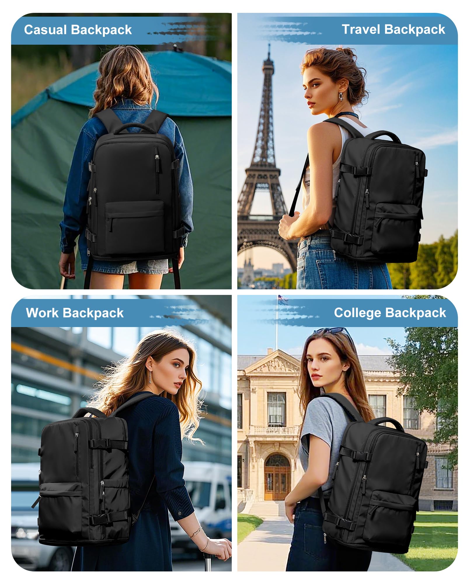 VGCUB Carry on Travel Backpack for Women Men Large Laptop Gym Work Frontier Airlines Personal Item Bag Business Airport Lightweight Backpack Flight Approved Mochilas de Viaje Black — view 8