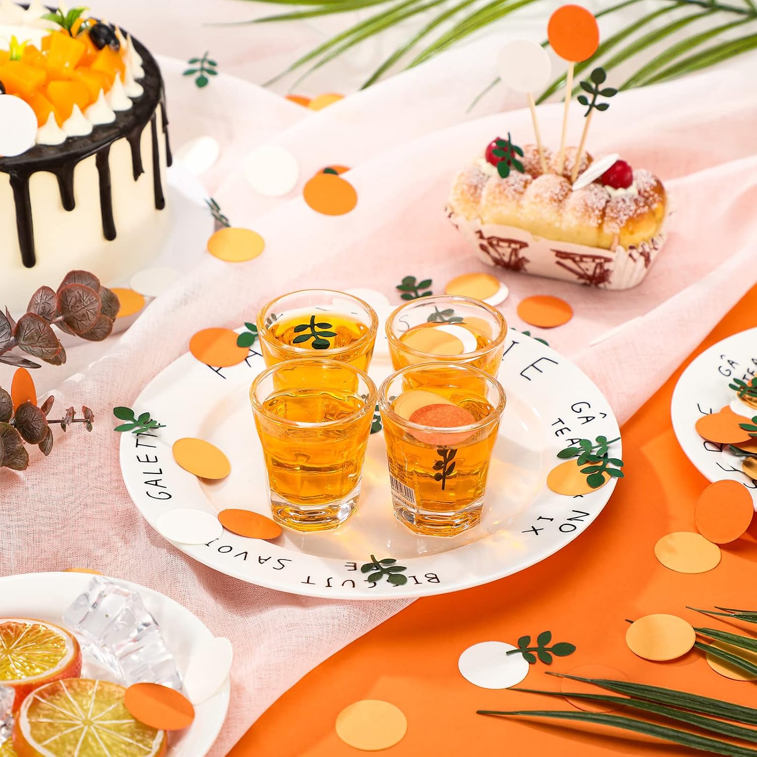 Sumind 300 Pcs Orange Confetti Citrus Party Confetti with Eucalyptus Little Cutie Baby Shower Supplies Paper Citrus Tangerine Table Scatter for Birthday Wedding Party Table Decorations