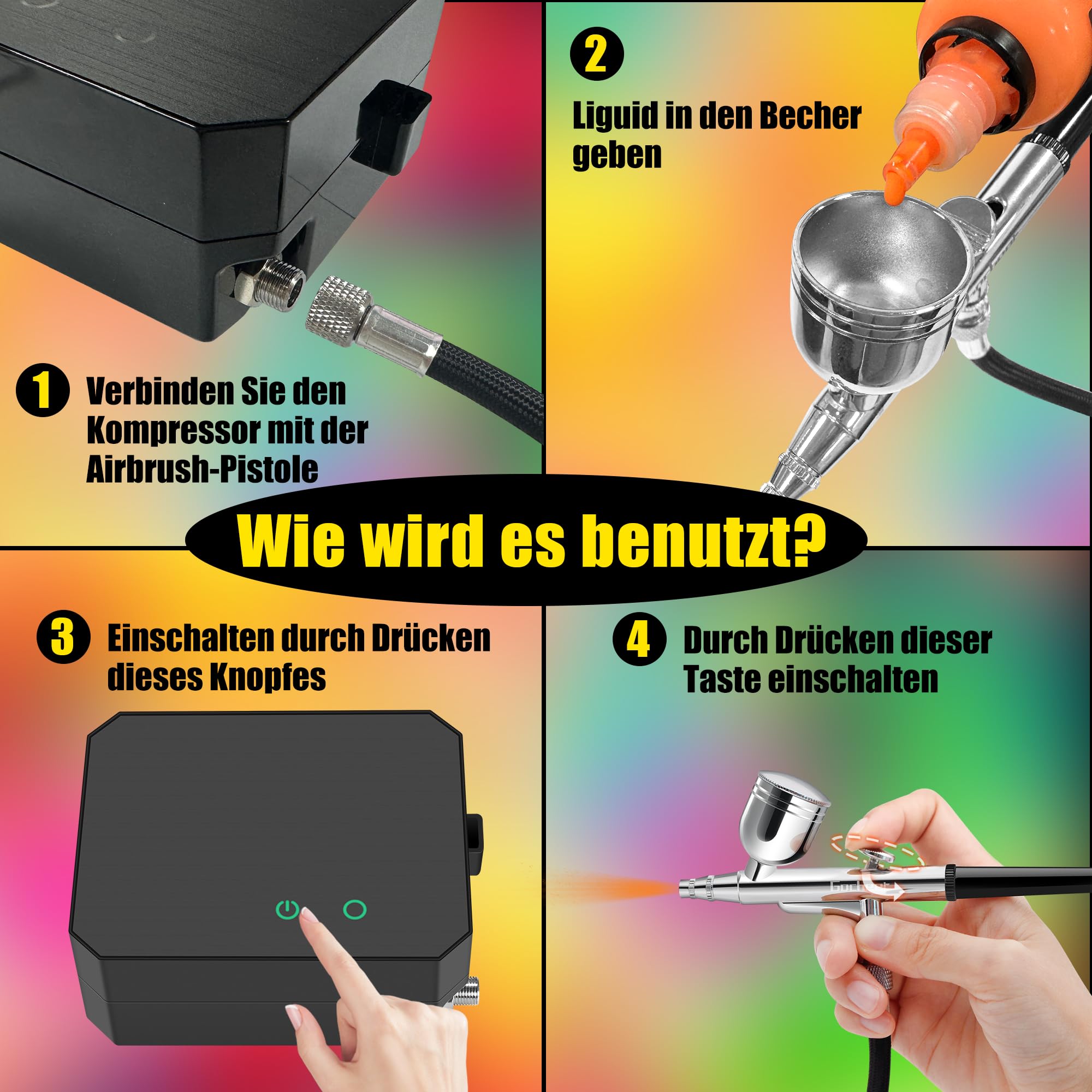 Gocheer 40 PSI Airbrush Set Mit Tragbarem Kompressor - Dual Action Multi-Funktion Für Kuchendekoration, Makeup, Kunsthandwerk, Nageldesign, Tattoo-Modellierung, Malerei