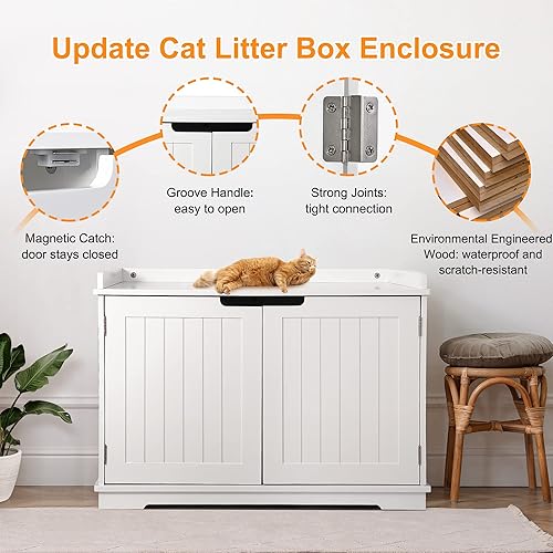 Miniatura 6 de Caja de arena para gatos, caja de arena oculta para gatos, caja de arena para muebles, mesa de casa para gatos, mesita de noche con almohadilla para