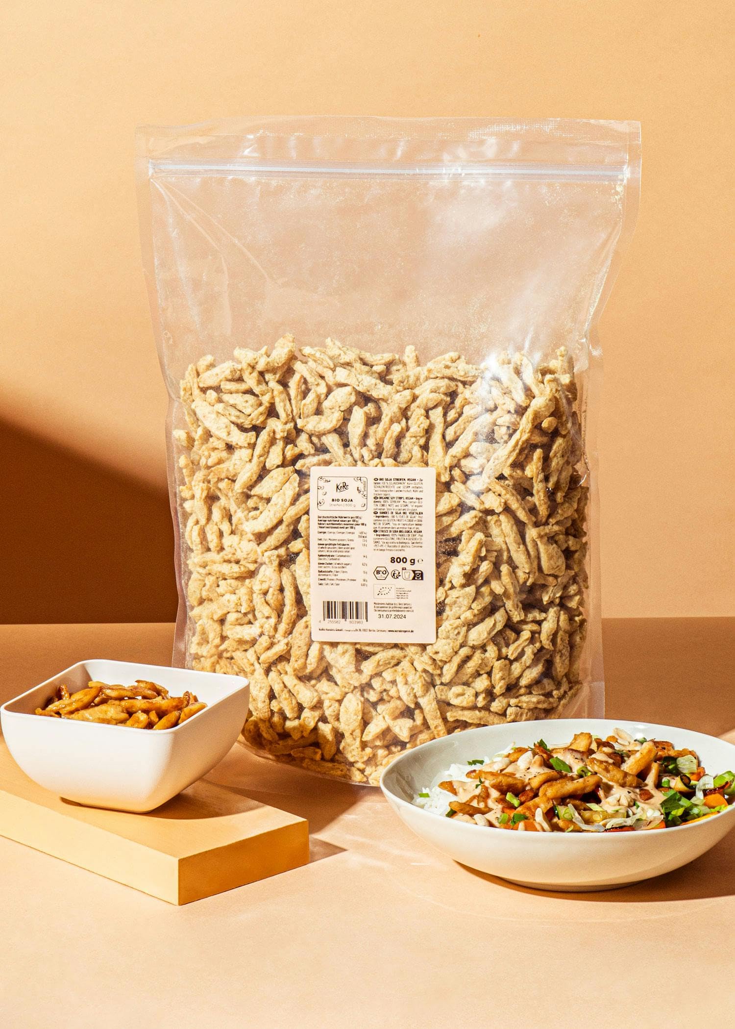 KoRo - Straccetti di soia bio 800 g - 100 % soia - qualità biologica - alternativa di carne vegana - versatile per piadine, curry, wraps