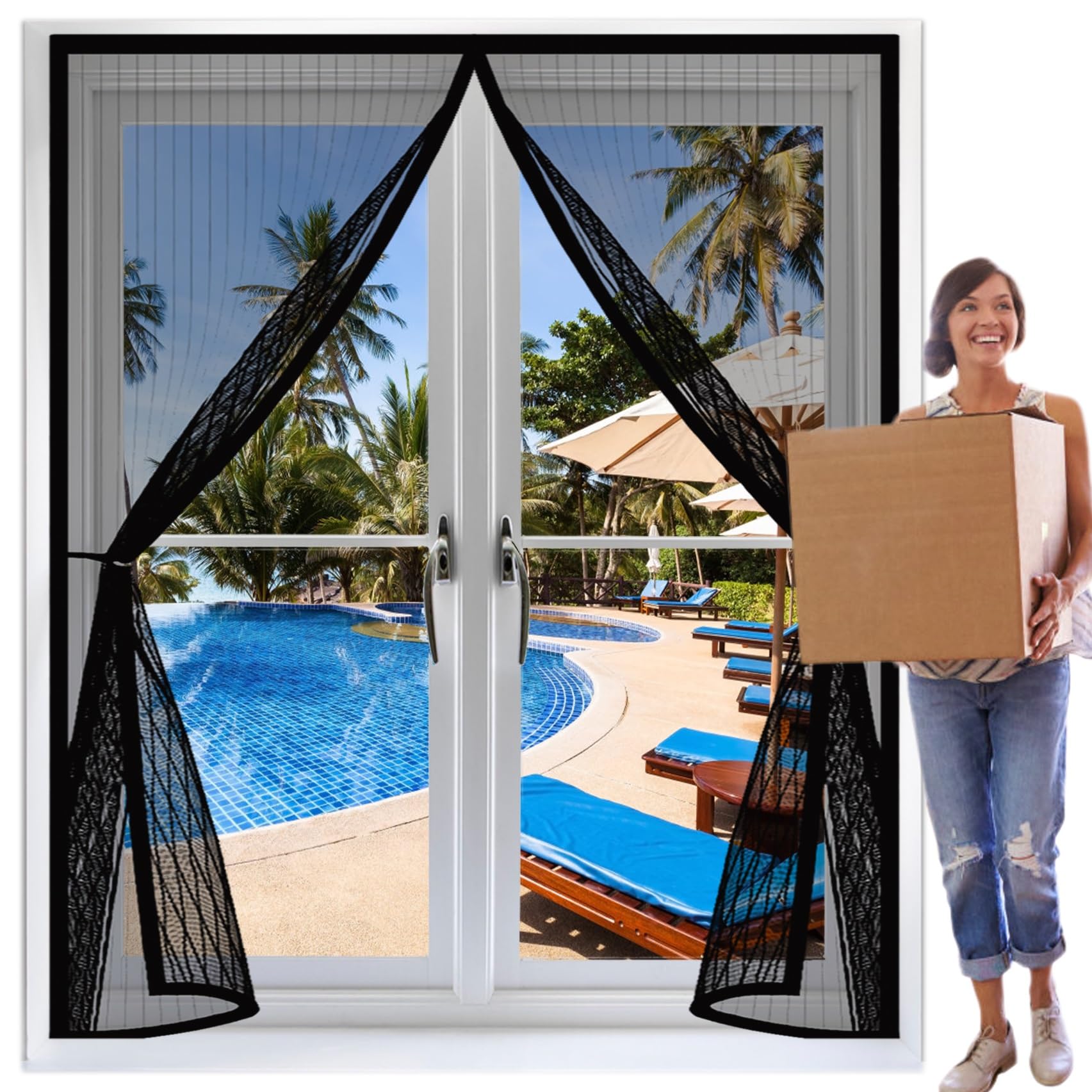 Moustiquaire Magnétique 195 x 218 cm Anti-Moustiques, Fermeture Automatique, Sans Perçage, Maille Fine, Magnetique Rideau Moustiquaire pour Portes, Différentes Tailles, Noir
