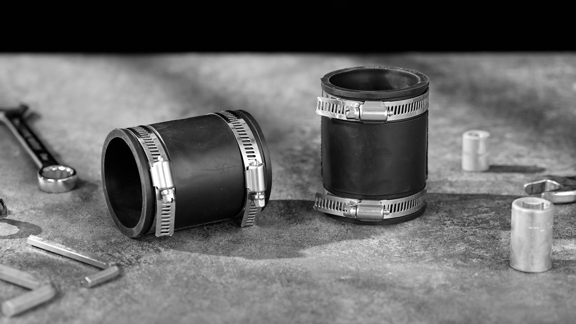 Image of Pangda 2 Pcs Flexible TPE Coupling with Stainless Steel Clamps 2 Inch | Flexible TPE Coupling, Fits Plastic and Copper Plumbing Connections, High Temperature Resistant Material