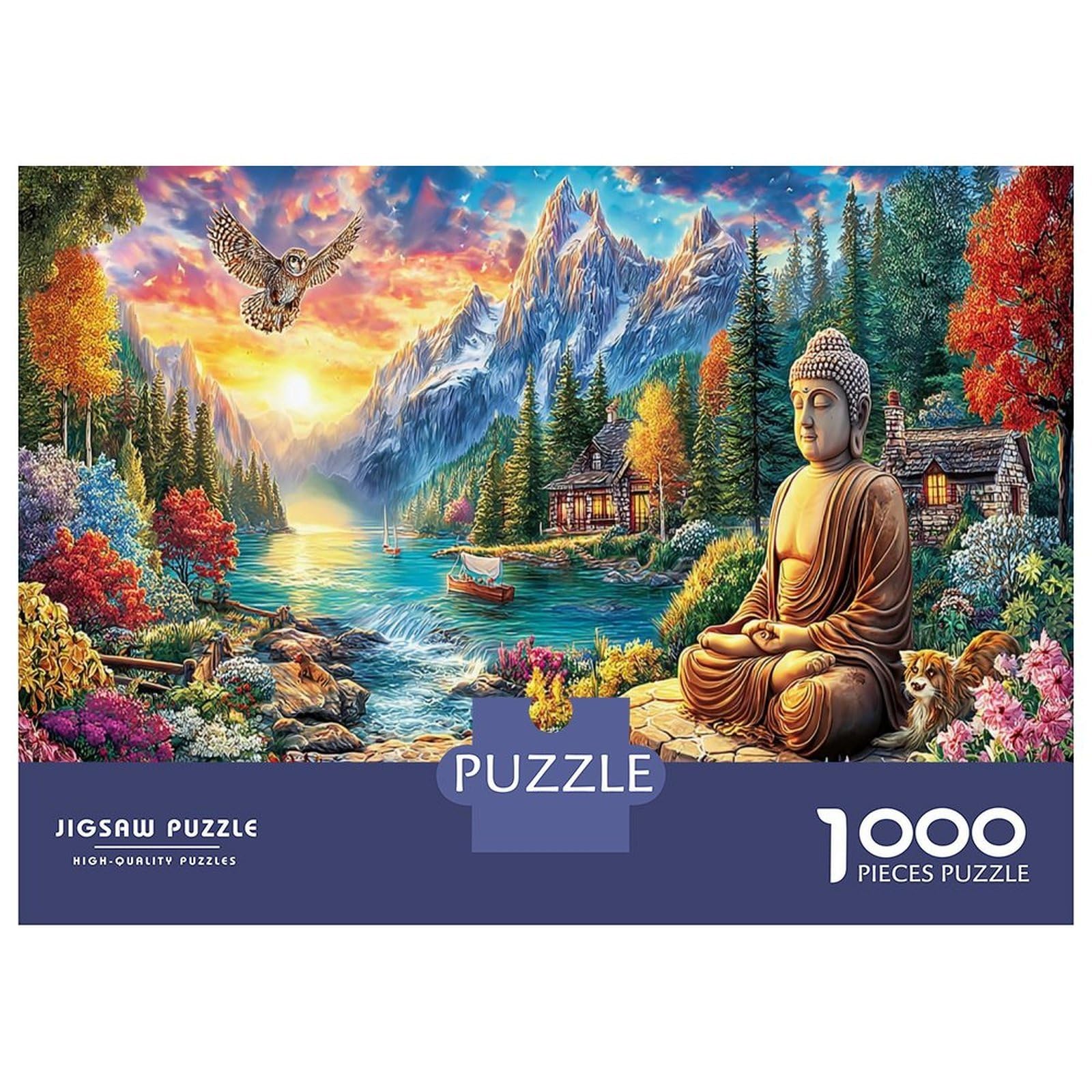 Buddha Meditating by Water 1000pc Premium Jigsaw Puzzle Spiritual Illustration Classic Jigsaw Puzzle Premium Cardstock Decompression Wall Decor Women Men Senior Enthusiasts Concentration