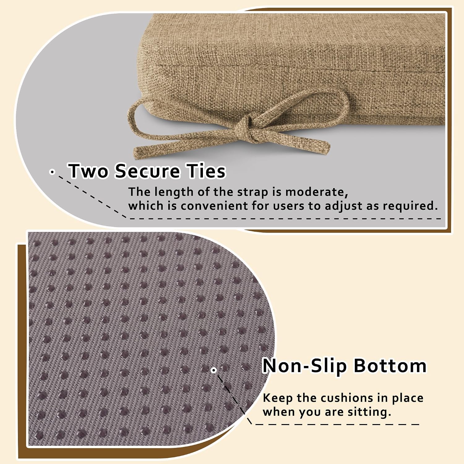 ELFJOY Non-Slip Rocking Chair Cushions Indoor 20"X17", 1 Pack, Beige | Detachable Faux Linen Cover, 2" Foam Filling, Machine Washable, Wooden Rocking Chairs, Back and Seat Cushion, with Ties