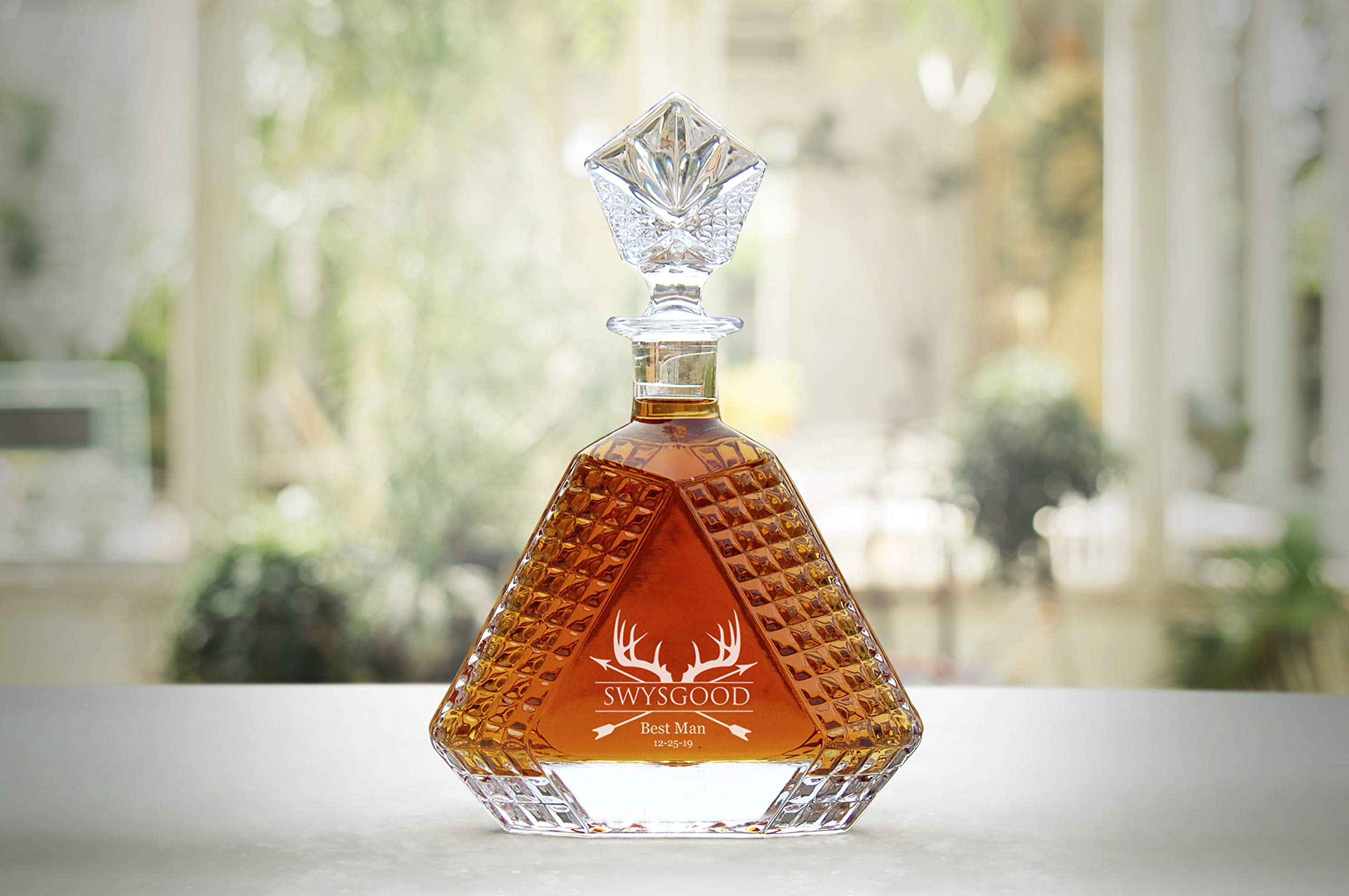 4 Piece Bourbon Decanter Set, Scotch Glasses and Decanter with Wooden