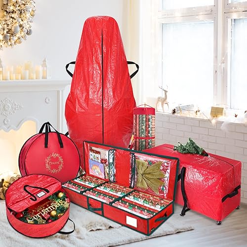 Miniatura 15 de BALEINE Caja de almacenamiento de adornos navideños con divisores, contenedor de almacenamiento de adornos navideños de alta calidad para Rojo