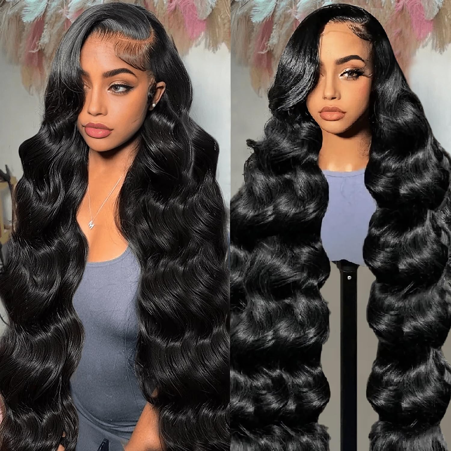 BELE 13x6 Full Lace Front Wigs Human Hair HD Transparent Body Wave Lace Front Wigs Human Hair Pre Plucked Bleached Tiny Knots Full Lace Frontal Wig