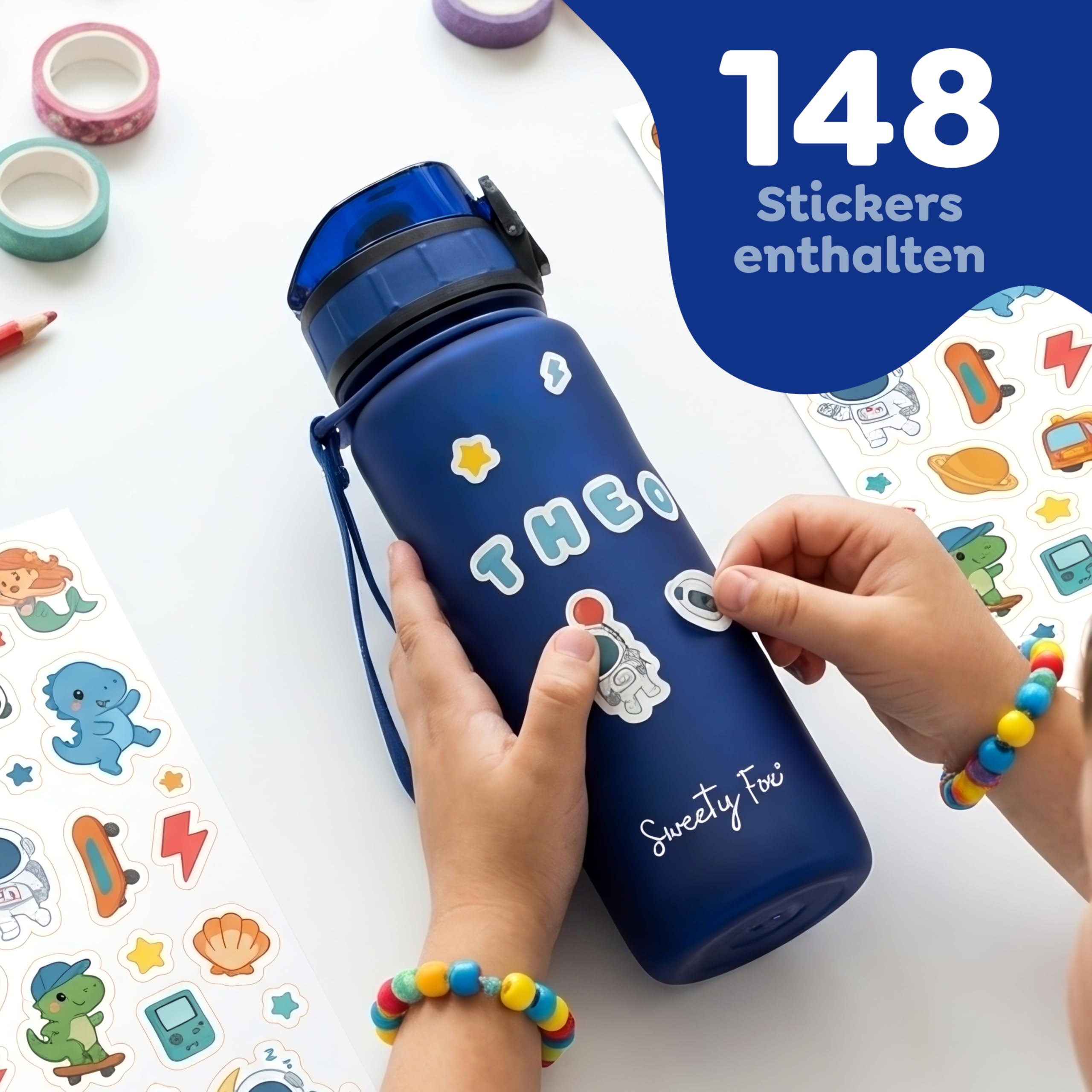 Sweety Fox Trinkflasche Kinder Kohlensäure Geeignet 500ml, Blau - Trinkflasche Sport 100% Auslaufsicher & Wasserflasche Spülmaschinenfest - 3