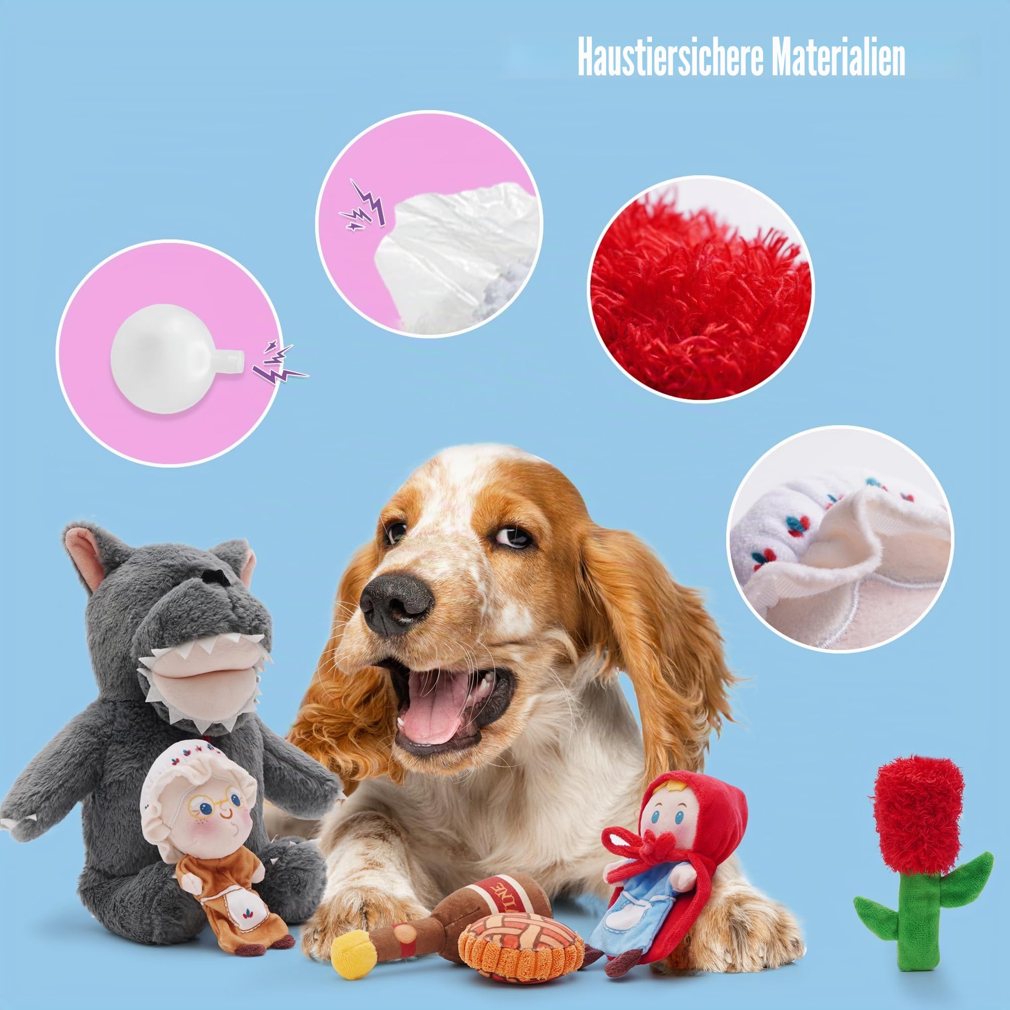 Nocciola Verstecken und Suchen Quietschendes Hundespielzeug, 6-in-1 Interaktives Welpenspielzeug, Puzzle Spielzeug um Hunde zu Beschäftigen, Plüsch-Kuscheltier für Kleine und Mittelgroße, Märchen
