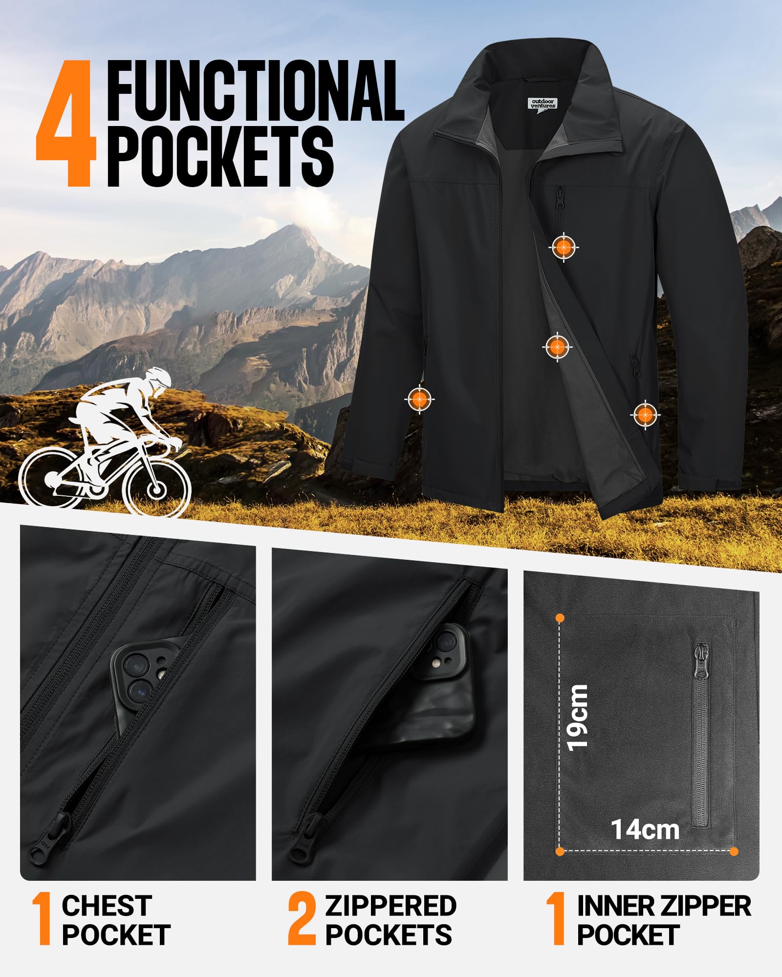 Outdoor Ventures Wodoszczelna kurtka męska, z podszewką polarową, przejściowa, kurtka żeglarska, kurtka softshellowa, kurtka sportowa, na wędrówki, kemping, wędkowanie